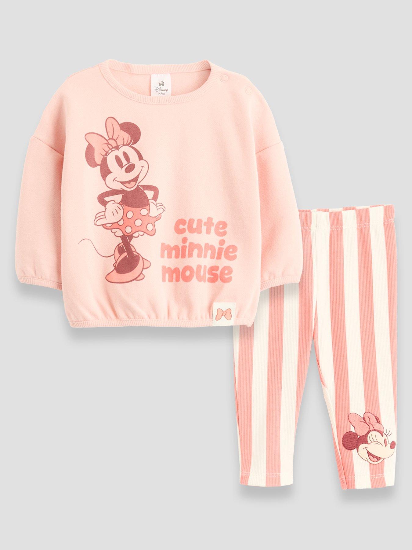 The Very Collection Minnie Mouse Sweatshirt And Stripe Rib Legging Set - Pink