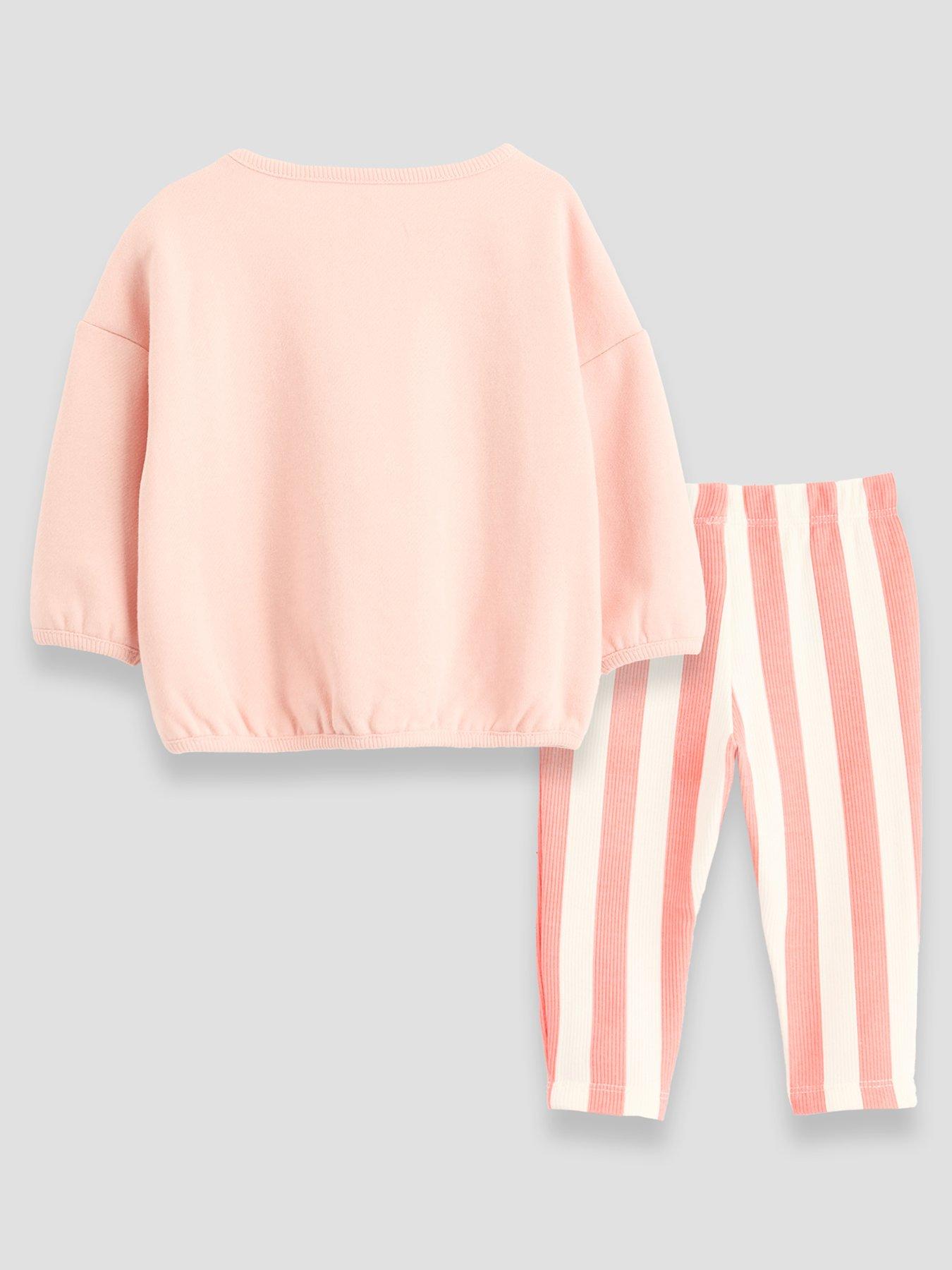 Image 2 of 5 of The Very Collection Minnie Mouse Sweatshirt And Stripe Rib Legging Set - Pink