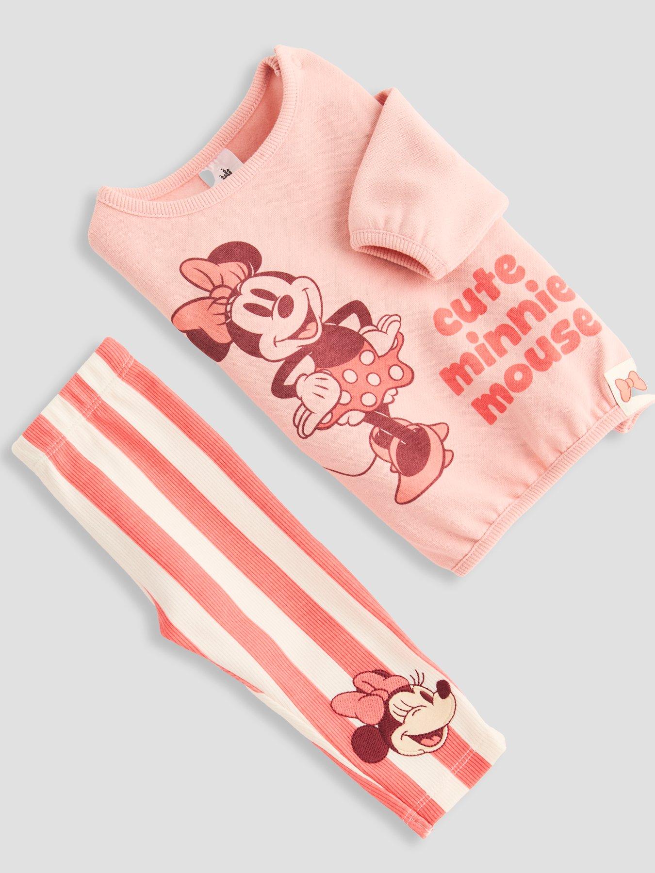 Image 4 of 5 of The Very Collection Minnie Mouse Sweatshirt And Stripe Rib Legging Set - Pink