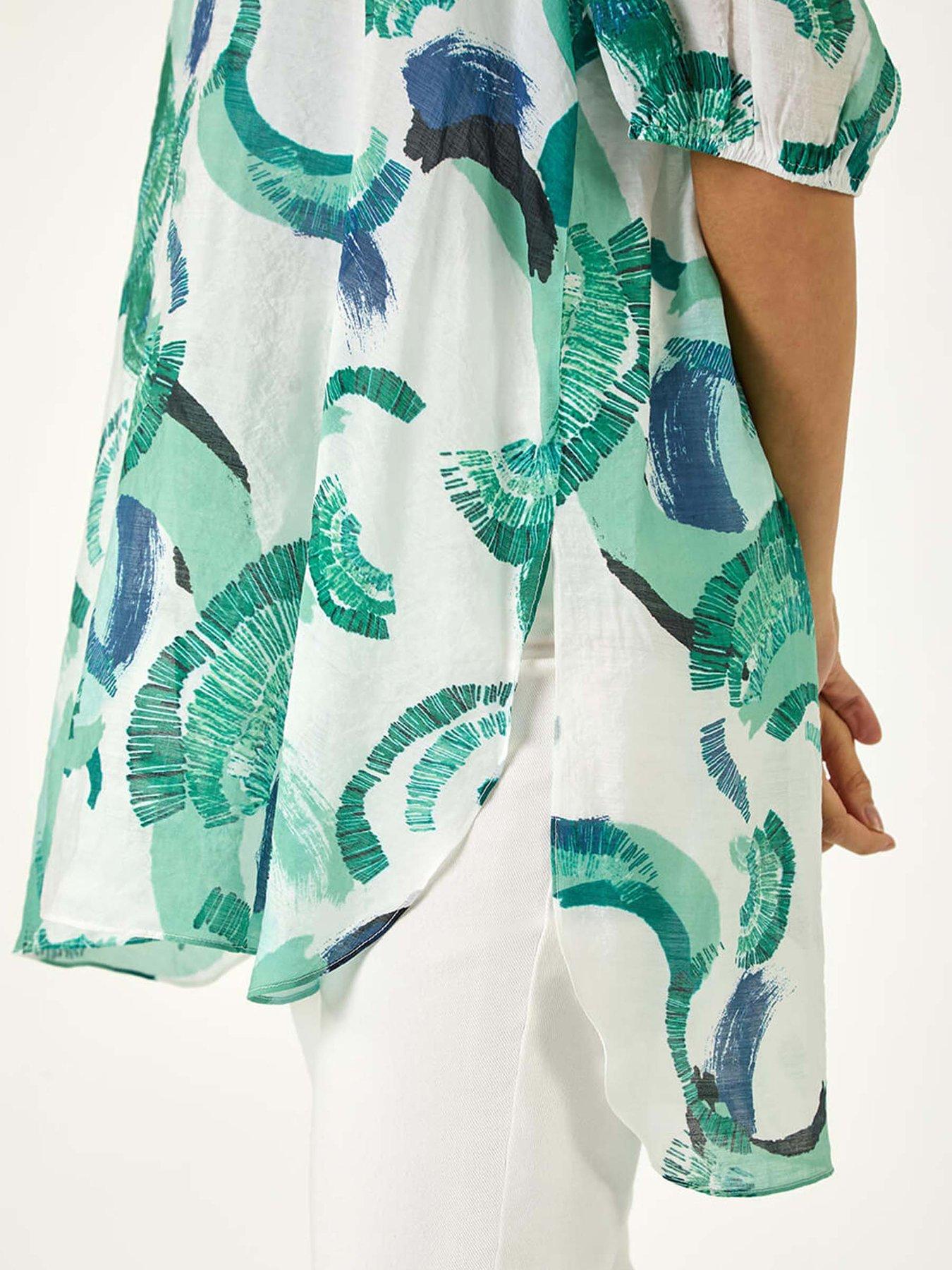 Image 5 of 5 of Roman Abstract Print Longline Overshirt - Green