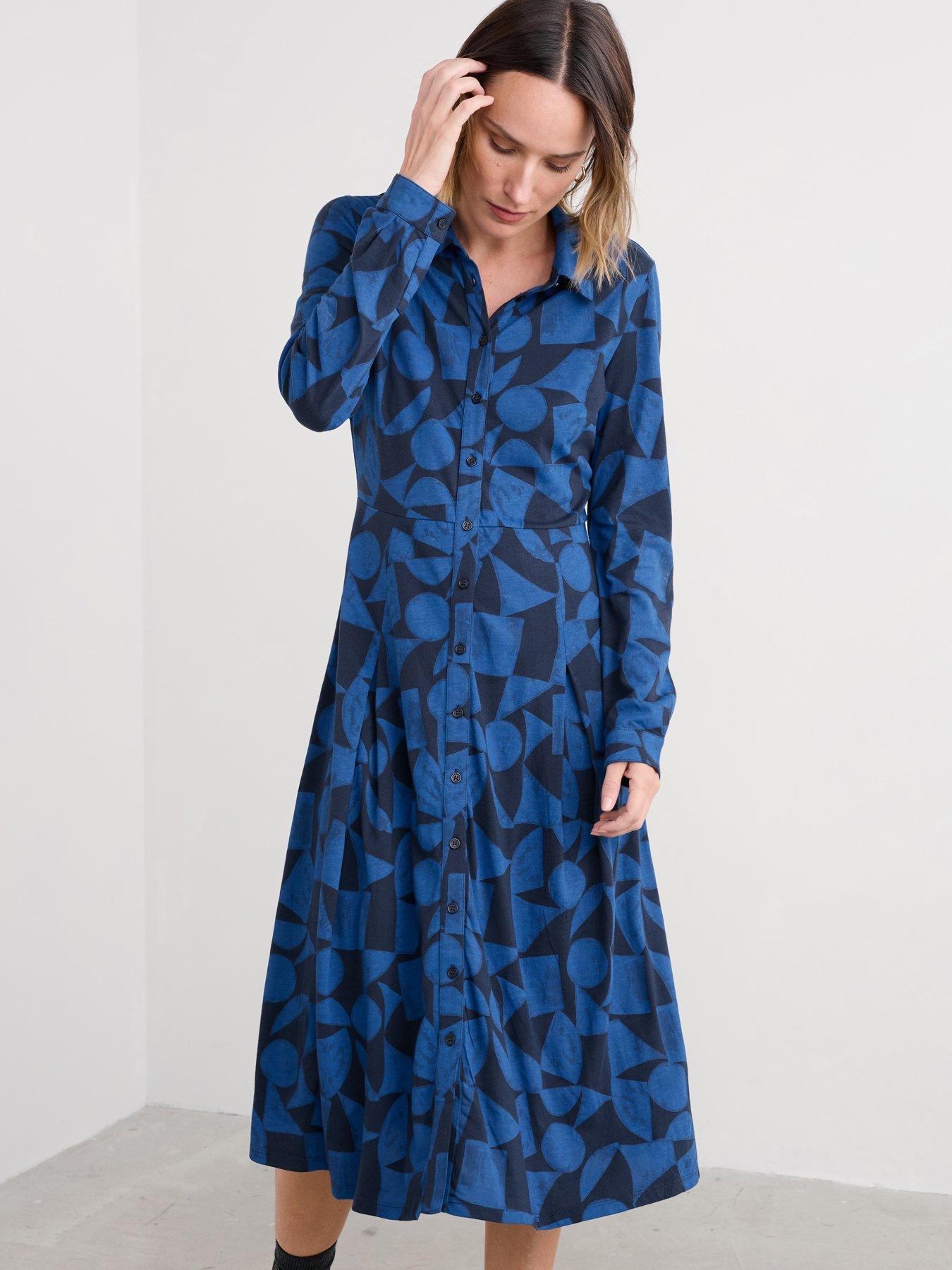 Seasalt Cornwall Coastline Dress - Geo Tumble Maritime Print