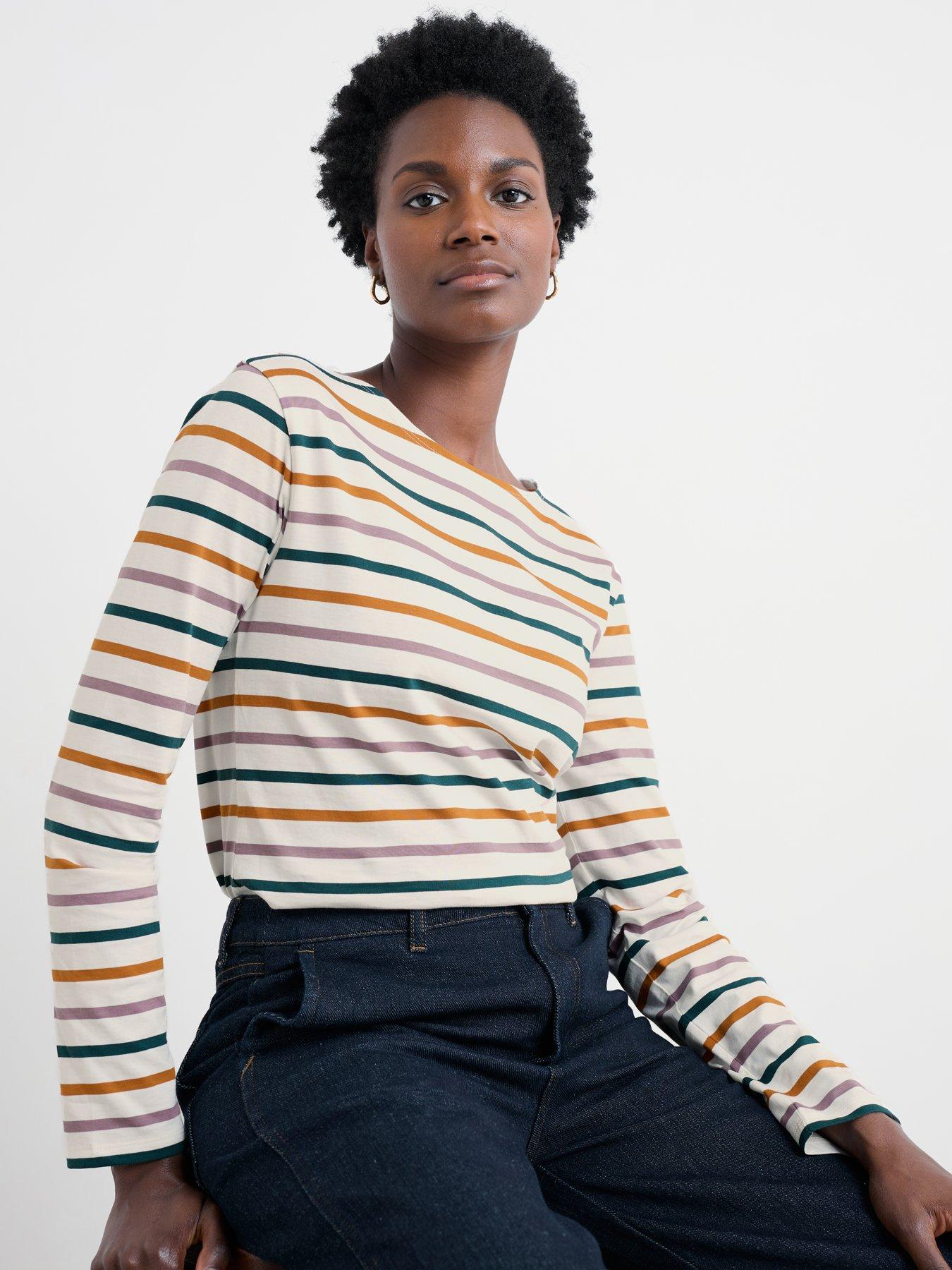Image 1 of 5 of Seasalt Cornwall Sailor Long Sleeve&nbsp;T-Shirt - Tri Breton Verte Stripes