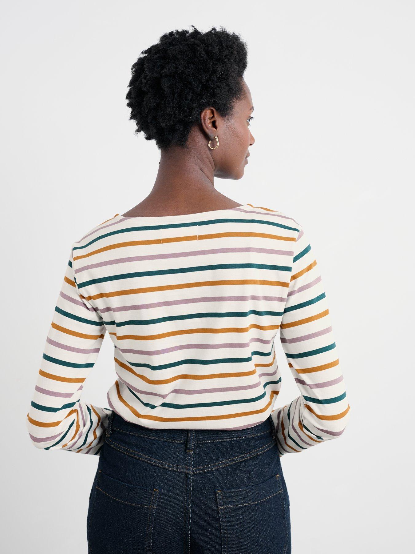Image 2 of 5 of Seasalt Cornwall Sailor Long Sleeve&nbsp;T-Shirt - Tri Breton Verte Stripes