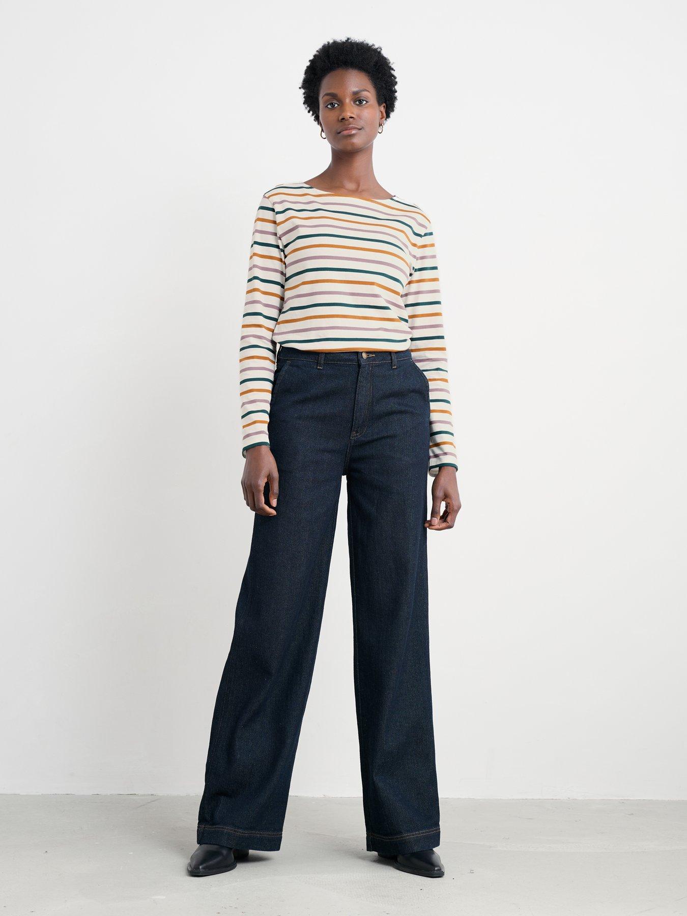 Image 3 of 5 of Seasalt Cornwall Sailor Long Sleeve&nbsp;T-Shirt - Tri Breton Verte Stripes