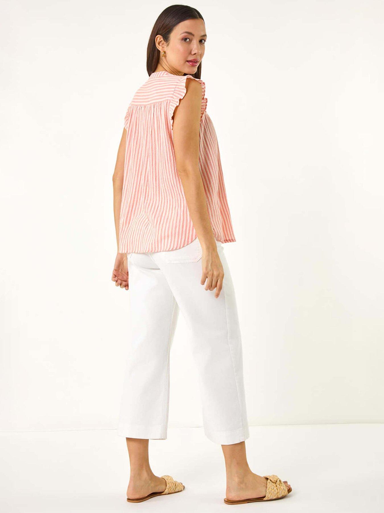 Image 2 of 5 of Roman Stripe Print Frill Blouse - Light Pink