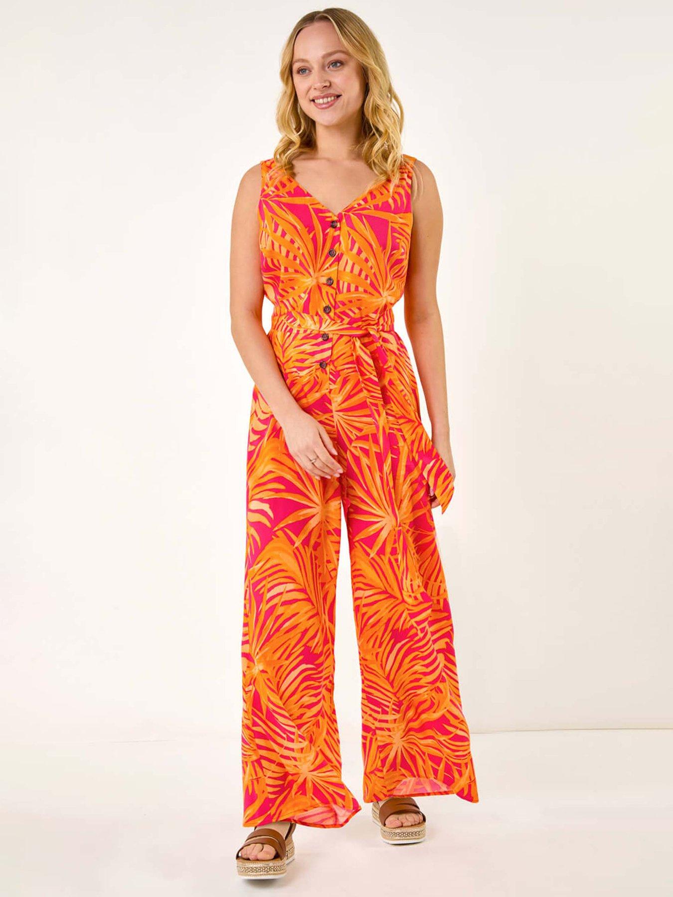 roman-dusk-palm-print-belted-jumpsuit-orange