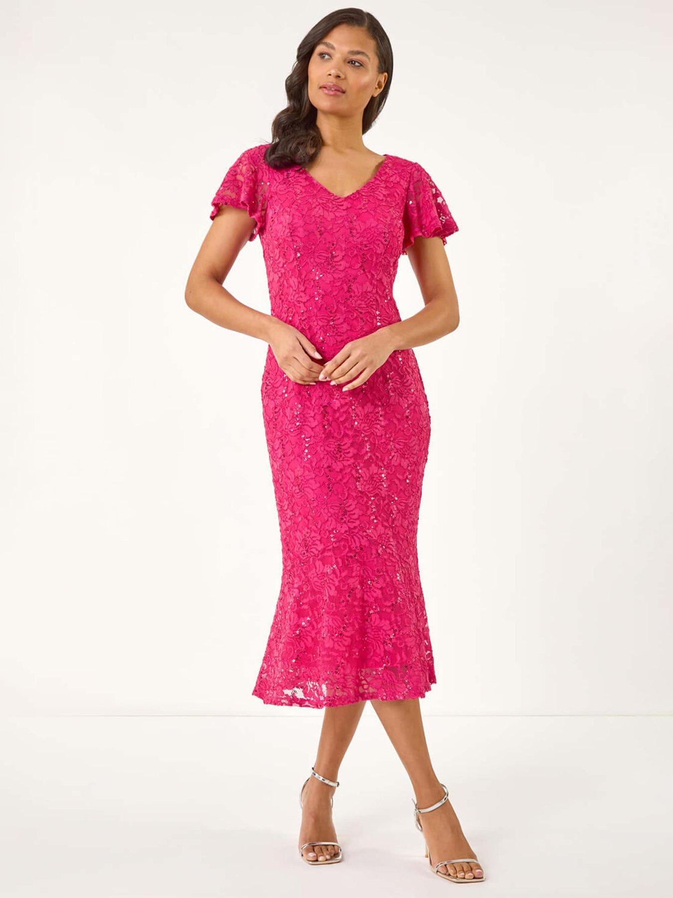 roman-sequin-lace-ruffle-stretch-midi-dress-fuchsia