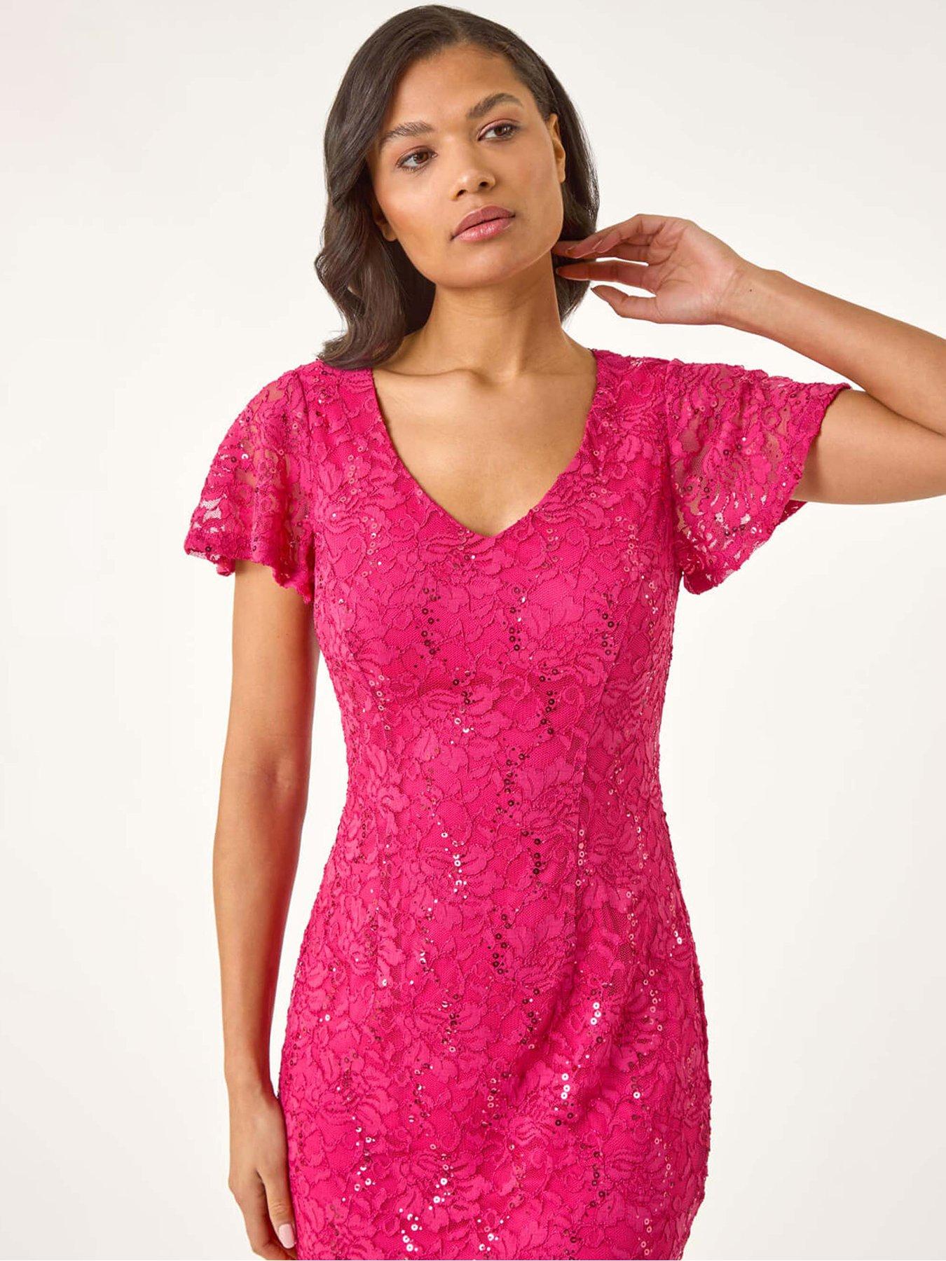 roman-sequin-lace-ruffle-stretch-midi-dress-fuchsiaoutfit
