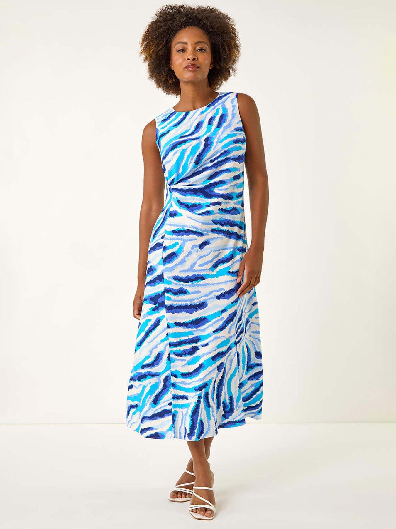 roman-abstract-side-pleat-midi-dress-bluefront