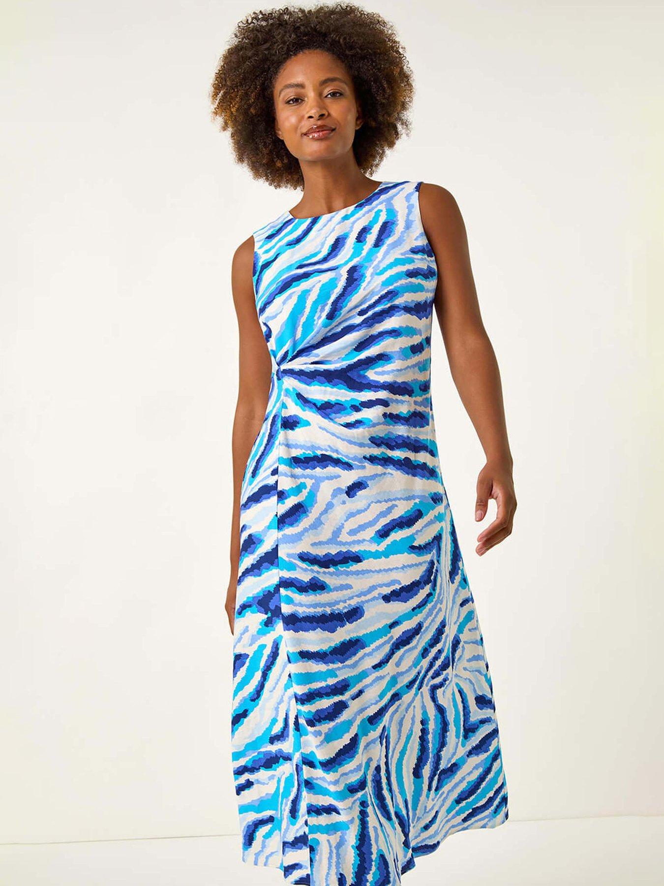 roman-abstract-side-pleat-midi-dress-blueback