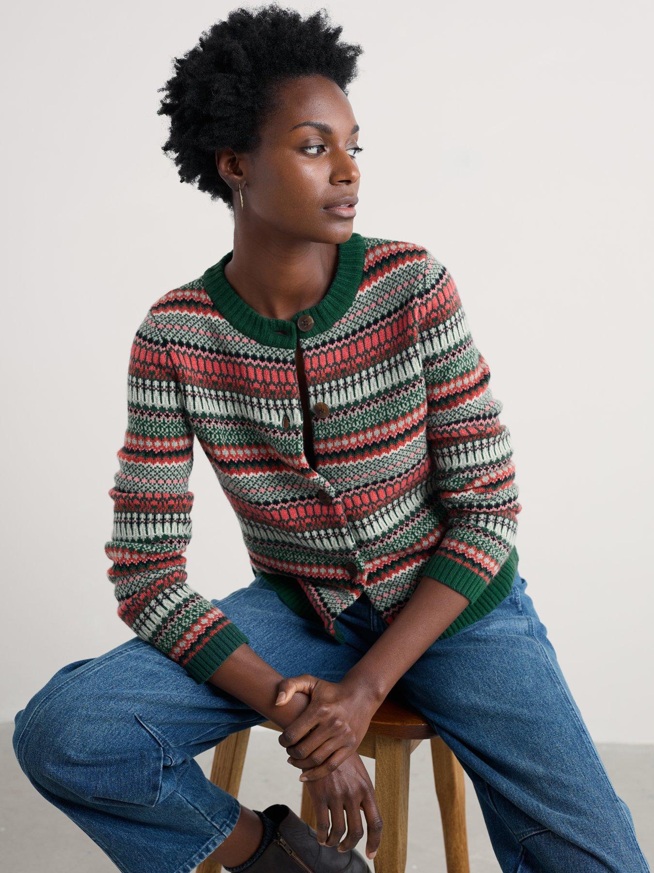 Seasalt Cornwall Percella Cove Cardigan Weaving Needle Dark Forage Mix - Pink