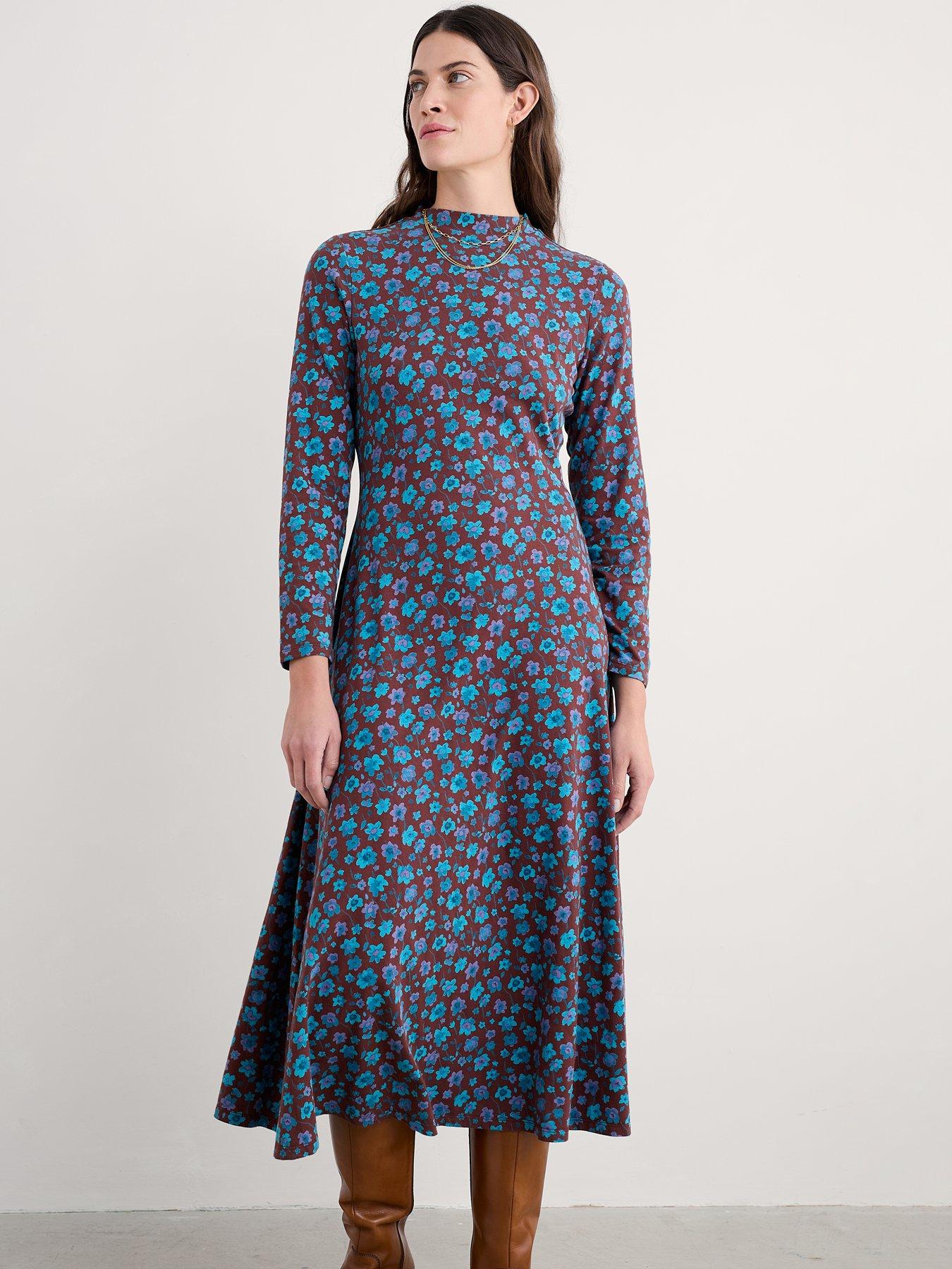 Seasalt Cornwall St Merryn Dress - Falling Flowers Dark Rye - Green