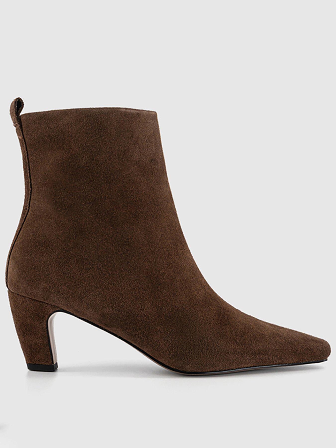 OFFICE Addison Curve Heel Suede Ankle Boot - Brown
