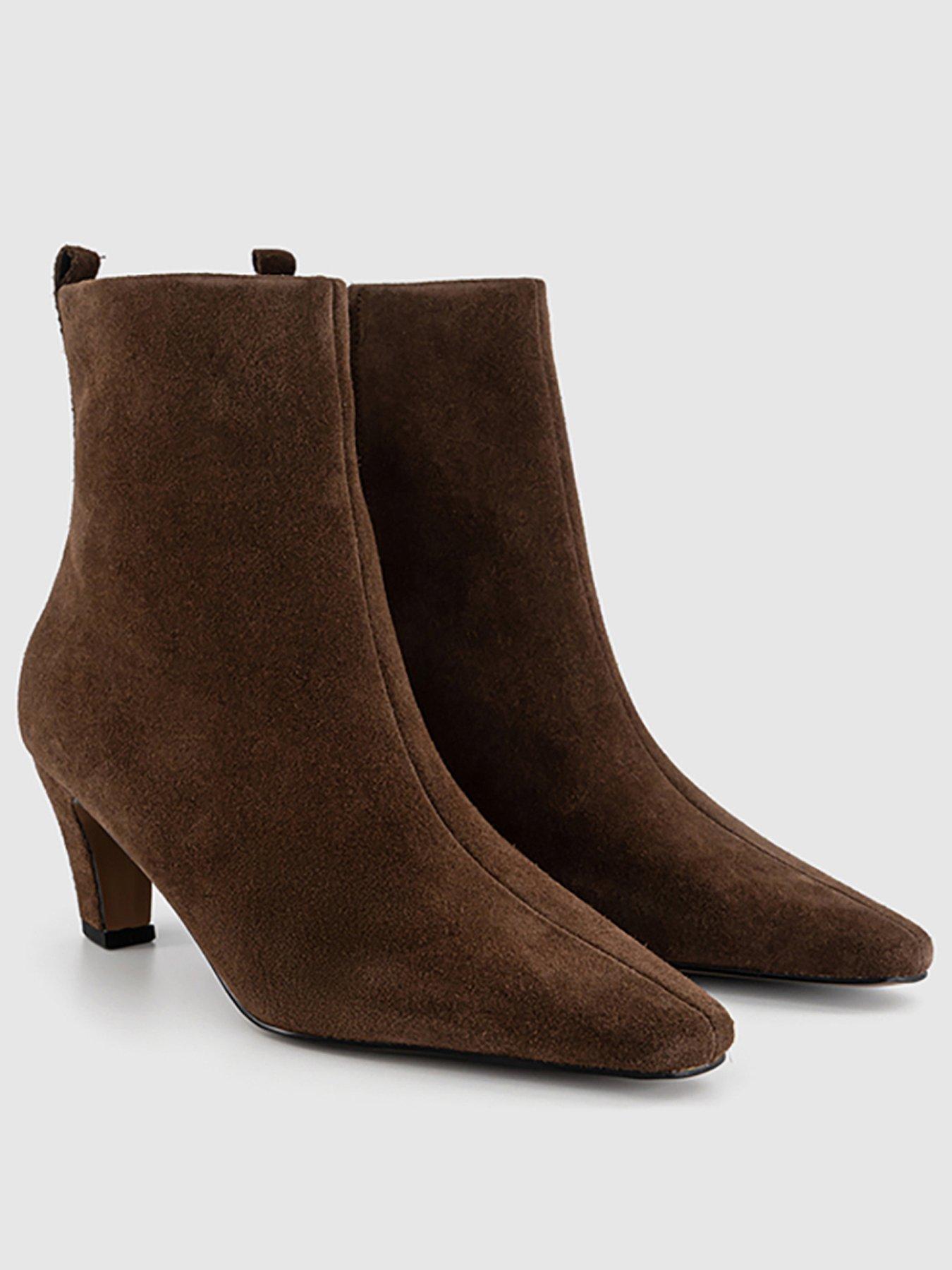 Image 2 of 4 of OFFICE Addison Curve Heel Suede Ankle Boot - Brown