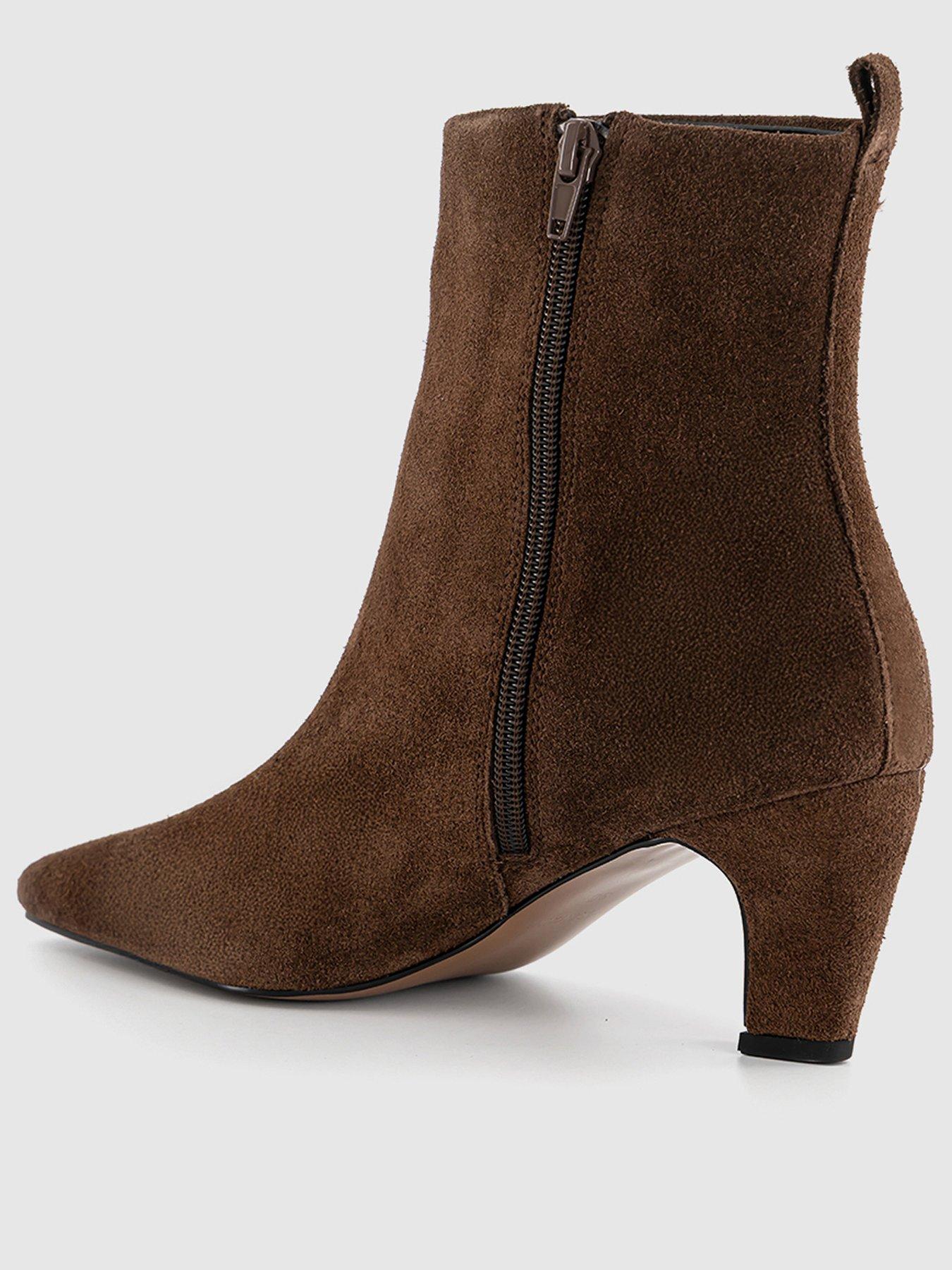 Image 3 of 4 of OFFICE Addison Curve Heel Suede Ankle Boot - Brown