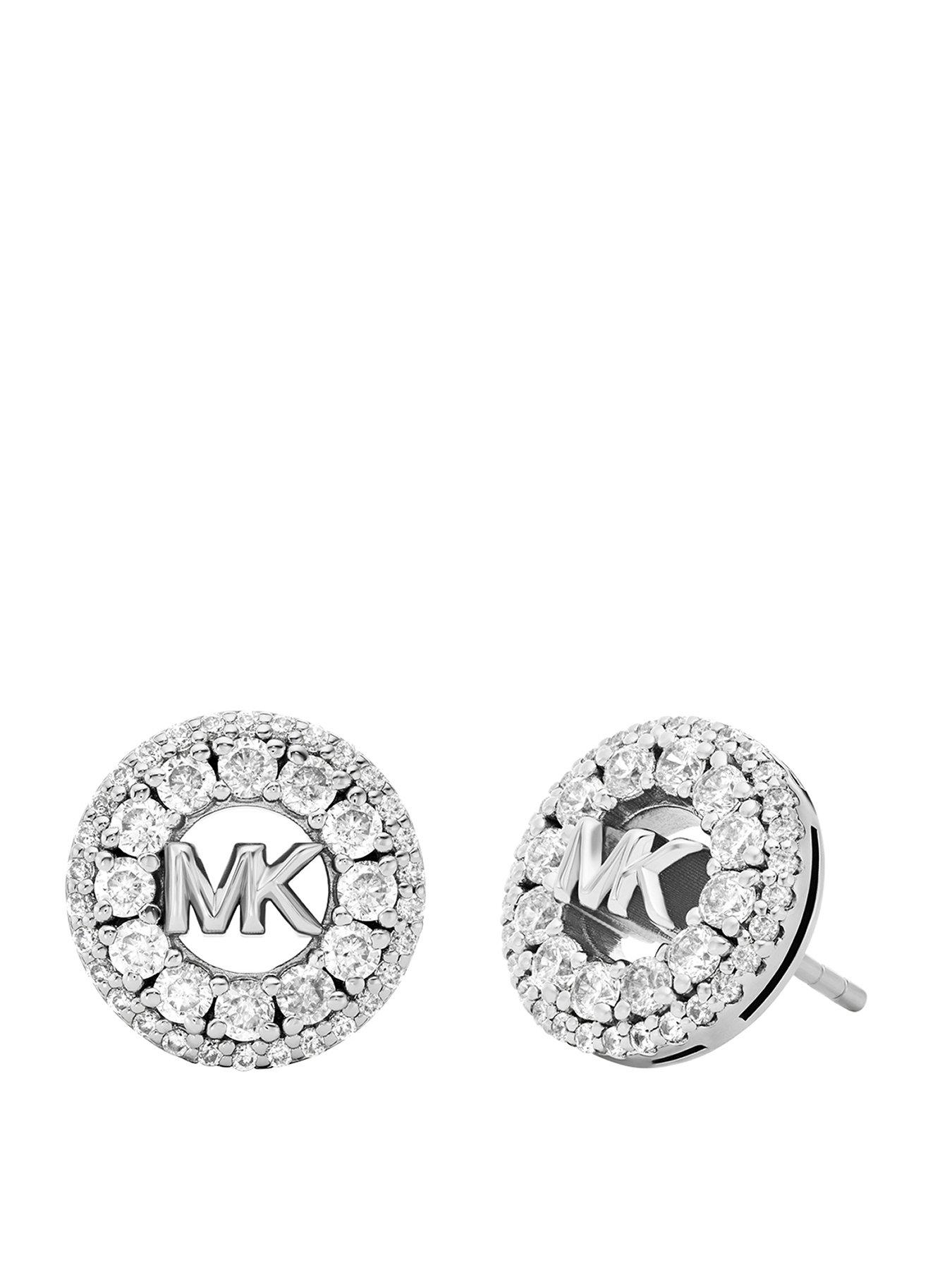 Michael Kors Rhodium-Plated Sterling Silver Pavé Logo Stud Earrings