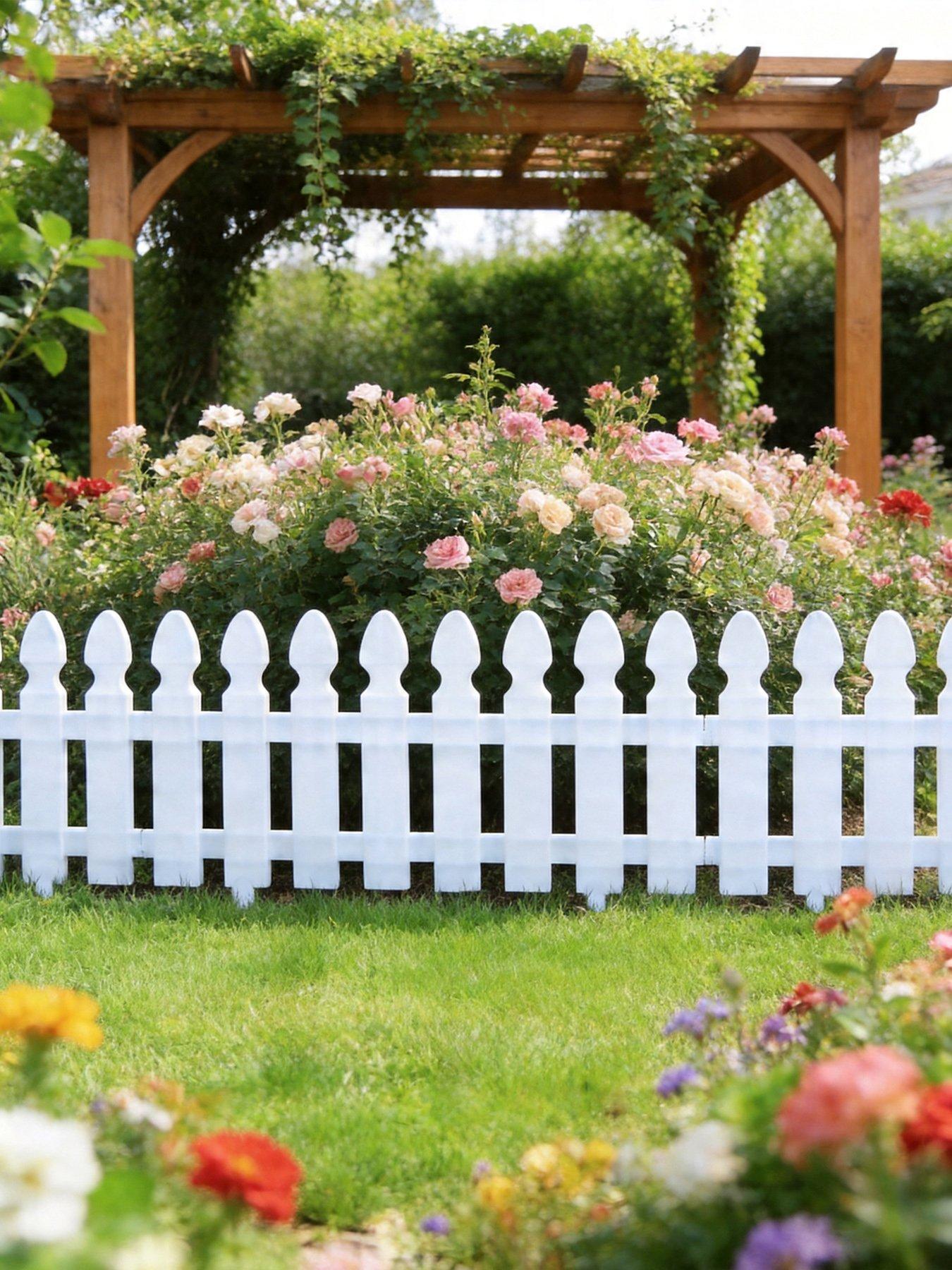 Image 1 of 7 of Living and Home 4Pcs Garden Picket Fence White