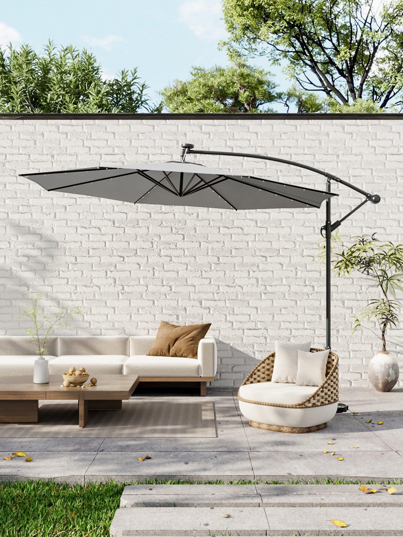 living-and-home-3m-led-cantilever-garden-parasol-without-base-light-grey