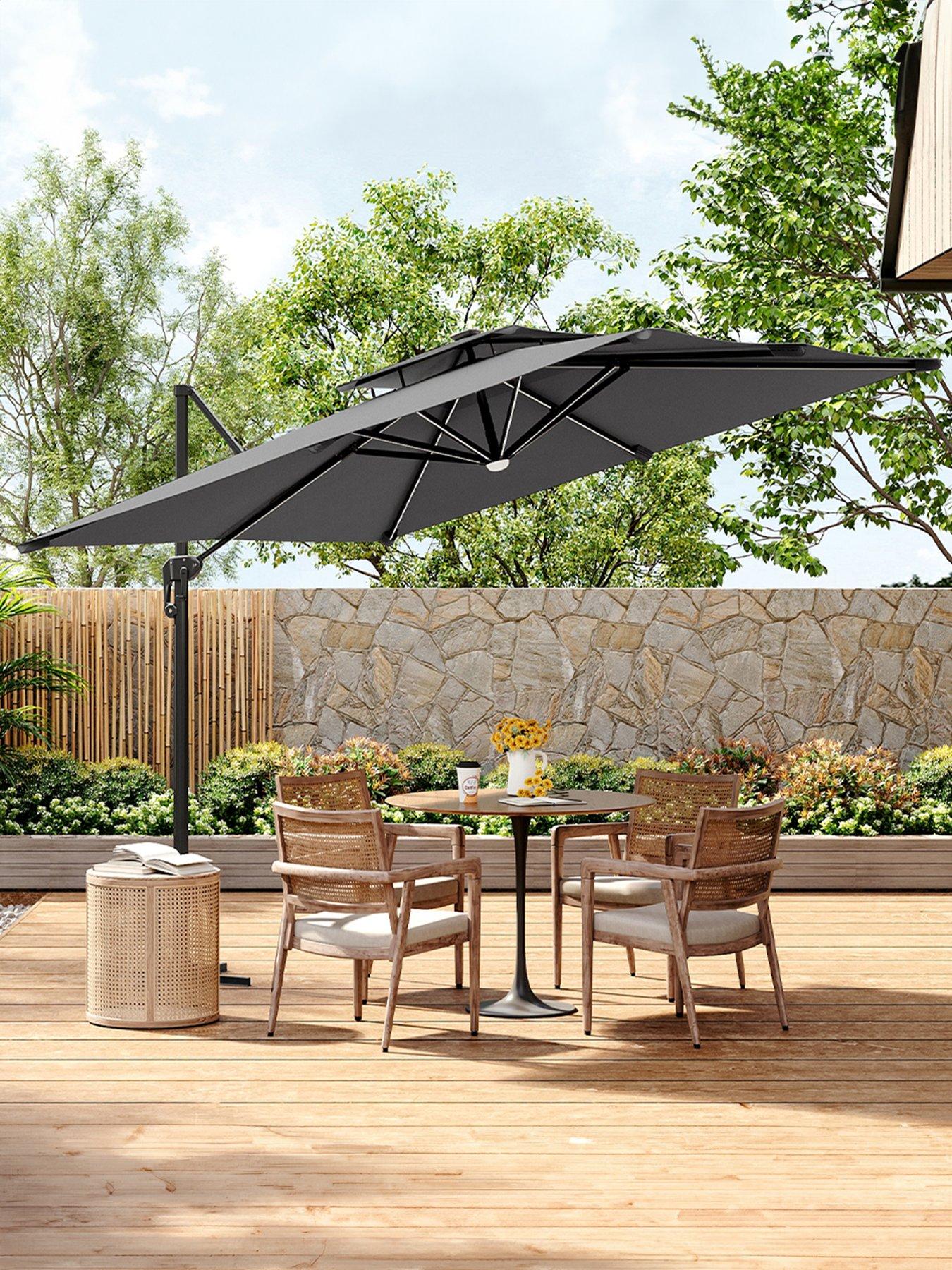 Living and Home 3M LED Cantilever Garden Parasol with Cross Base Dark Grey
