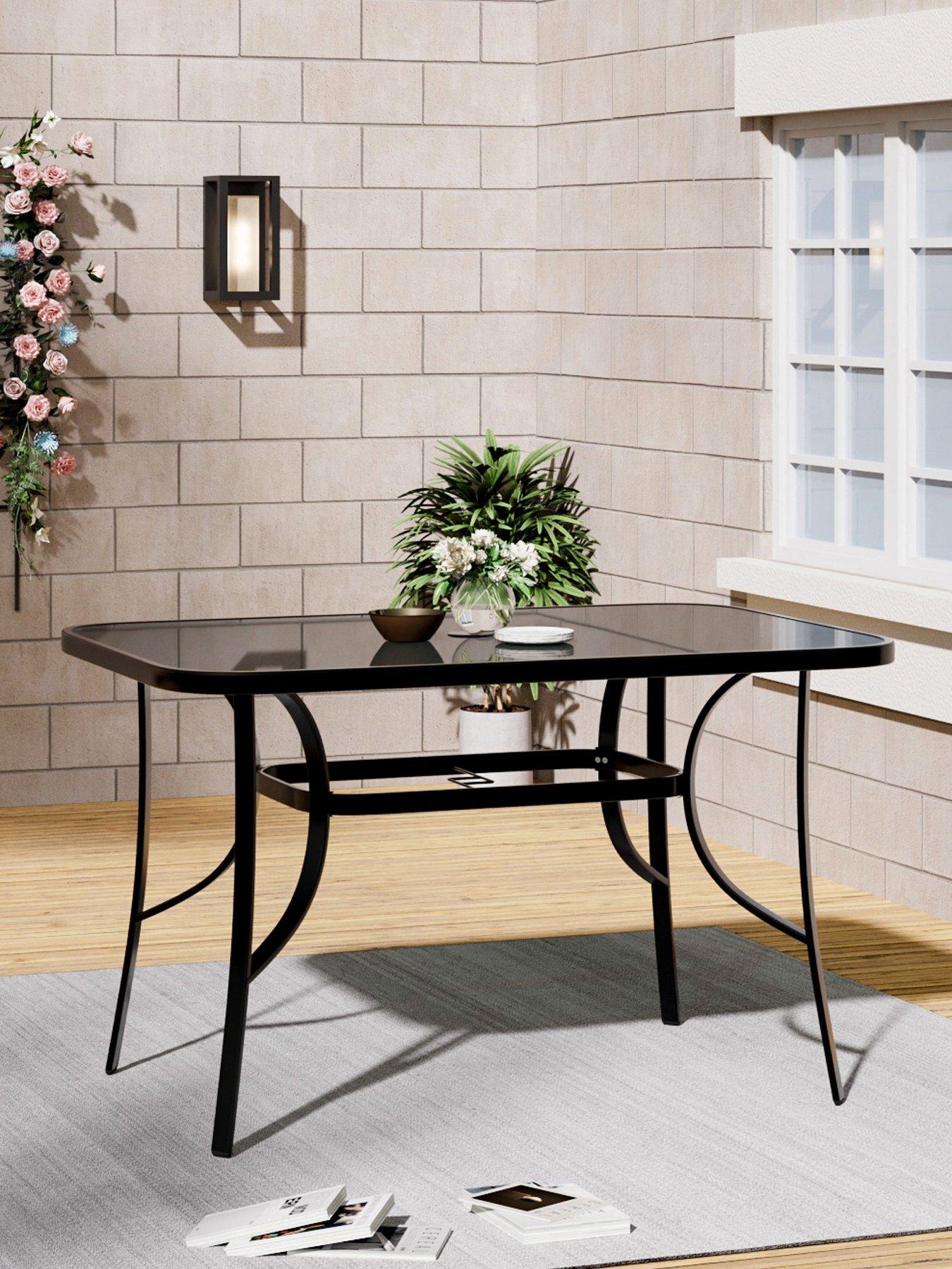 Living and Home Rectangular Garden Table with Parasol Hole L 120 cm