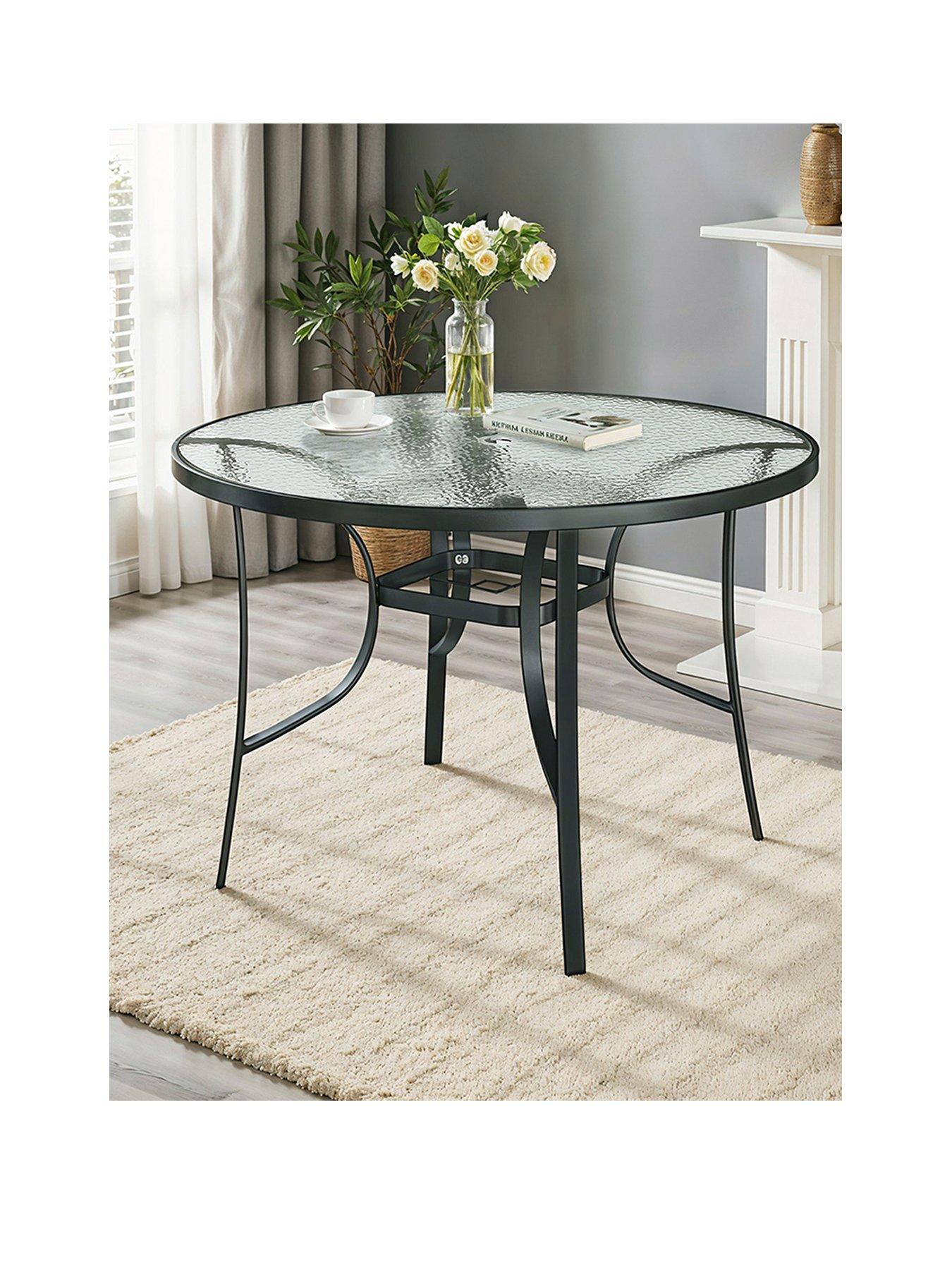 Image 2 of 6 of Living and Home Round Garden Table with Parasol Hole D 105cm