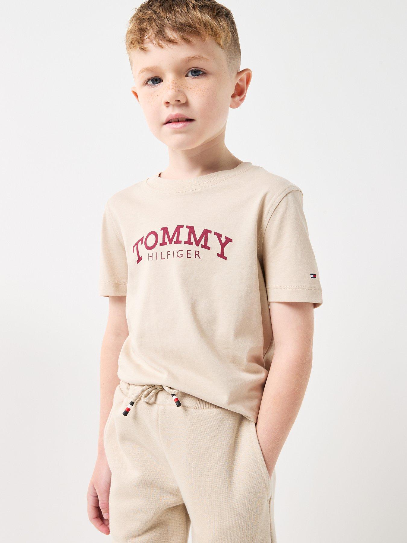 Tommy Hilfiger Boys Monotype Print Graphic Short Sleeve T-Shirt - Beige