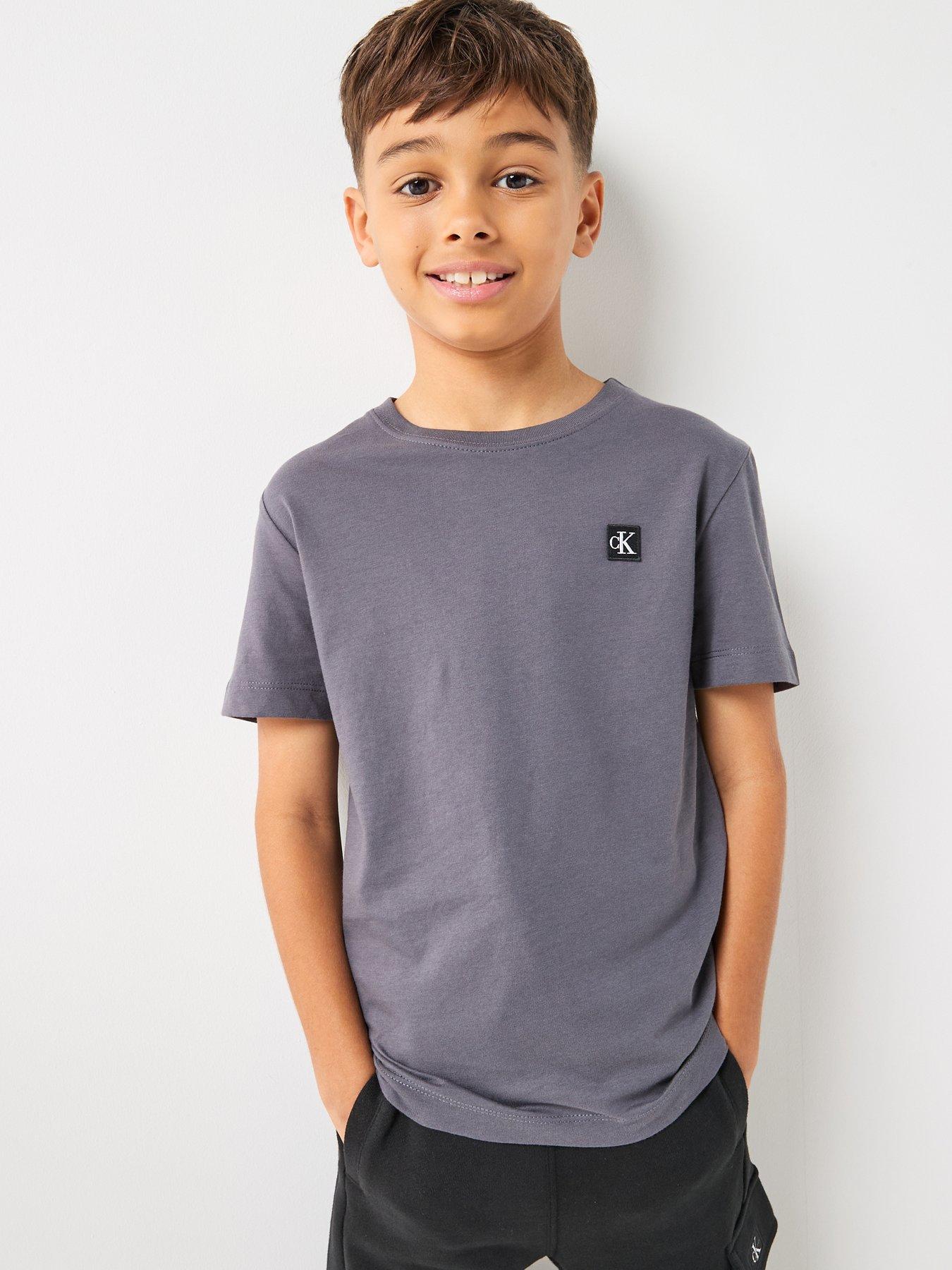 Calvin Klein Jeans Boys Mono Mini Badge Short Sleeve T-Shirt - Dark Grey