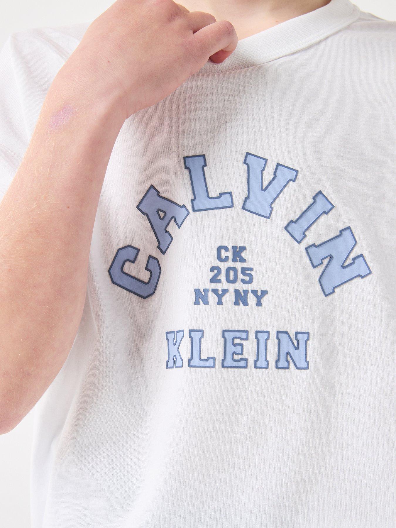 Image 4 of 5 of Calvin Klein Jeans Boys Varsity Graphic Short Sleeve T-Shirt - White