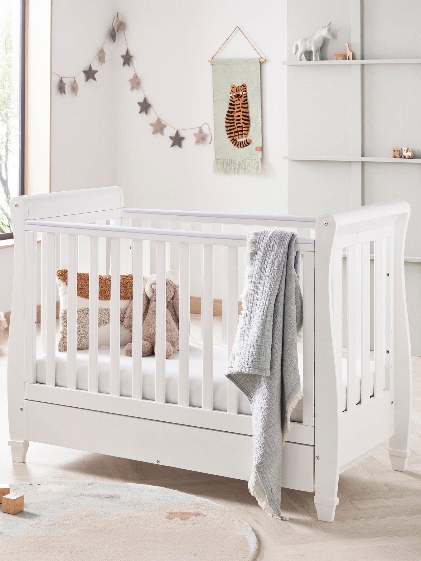 Babymore Eva Cot Bed White with Fibre Mattress
