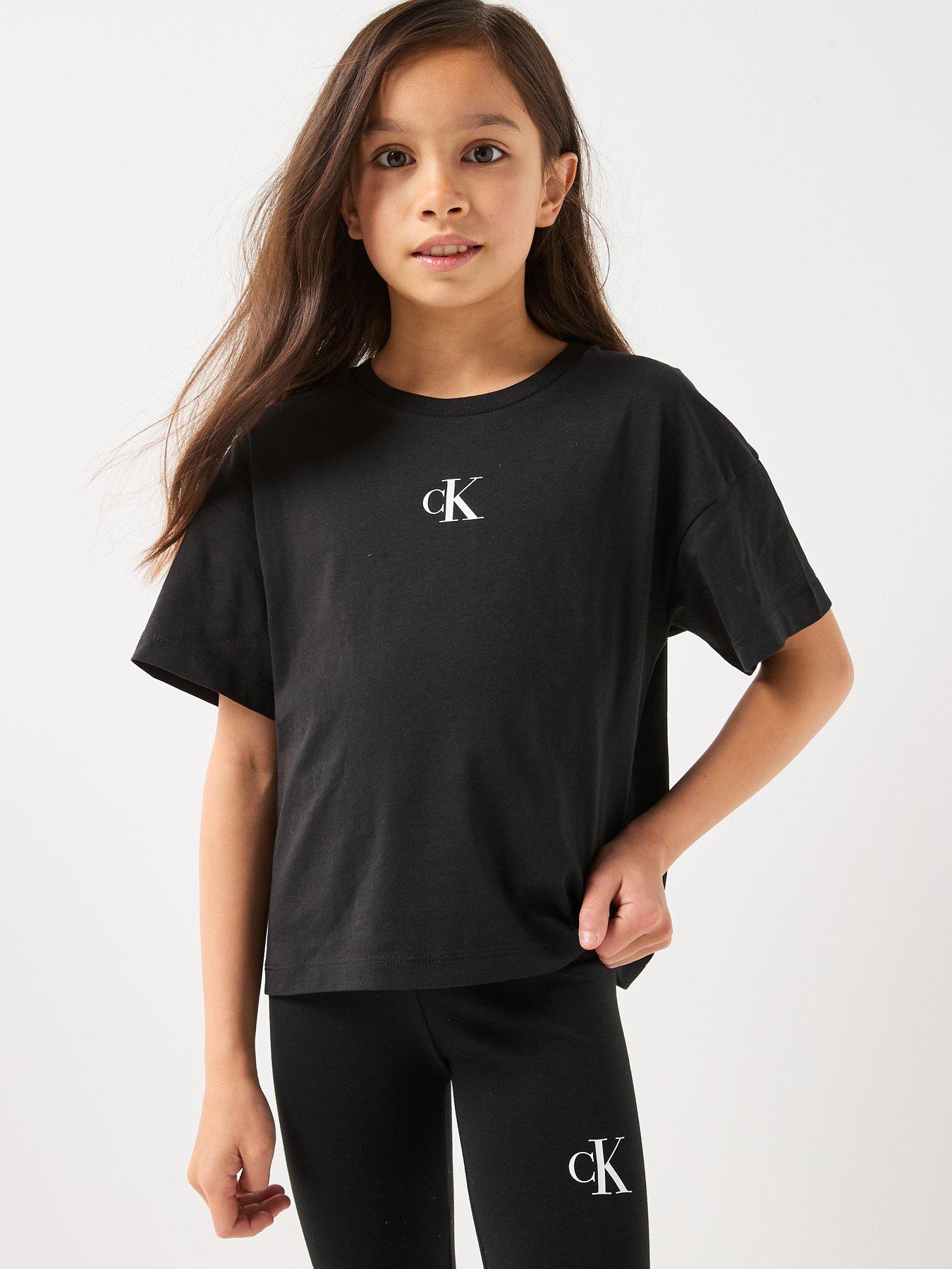 Calvin Klein Jeans Girls Ck Logo Short Sleeve Boxy T-Shirt - Black