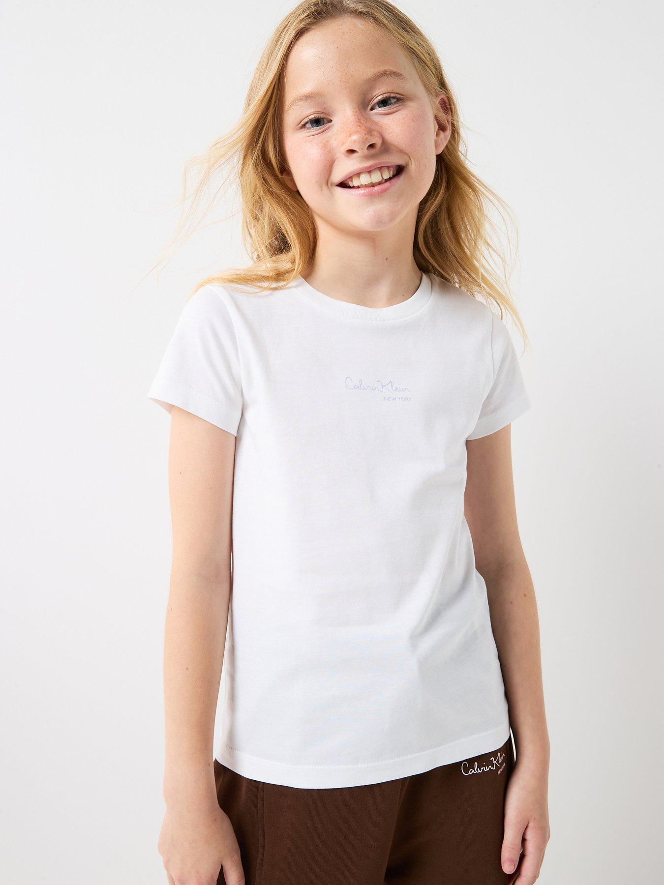 Calvin Klein Jeans Girls Signature Short Sleeve T-Shirt - White