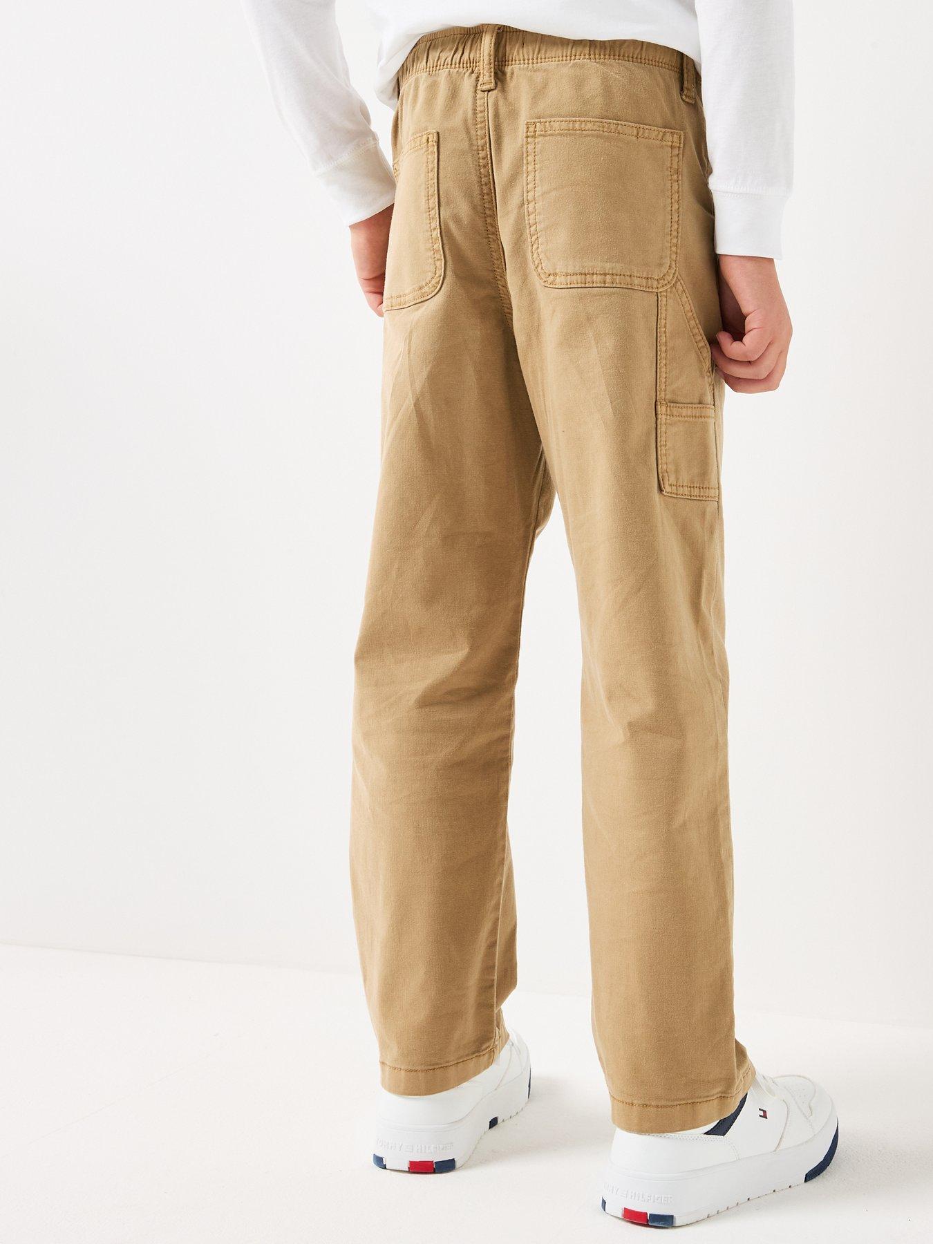 Image 2 of 4 of Tommy Hilfiger Boys Herringbone Twill Relaxed Carpenter Trousers - Brown
