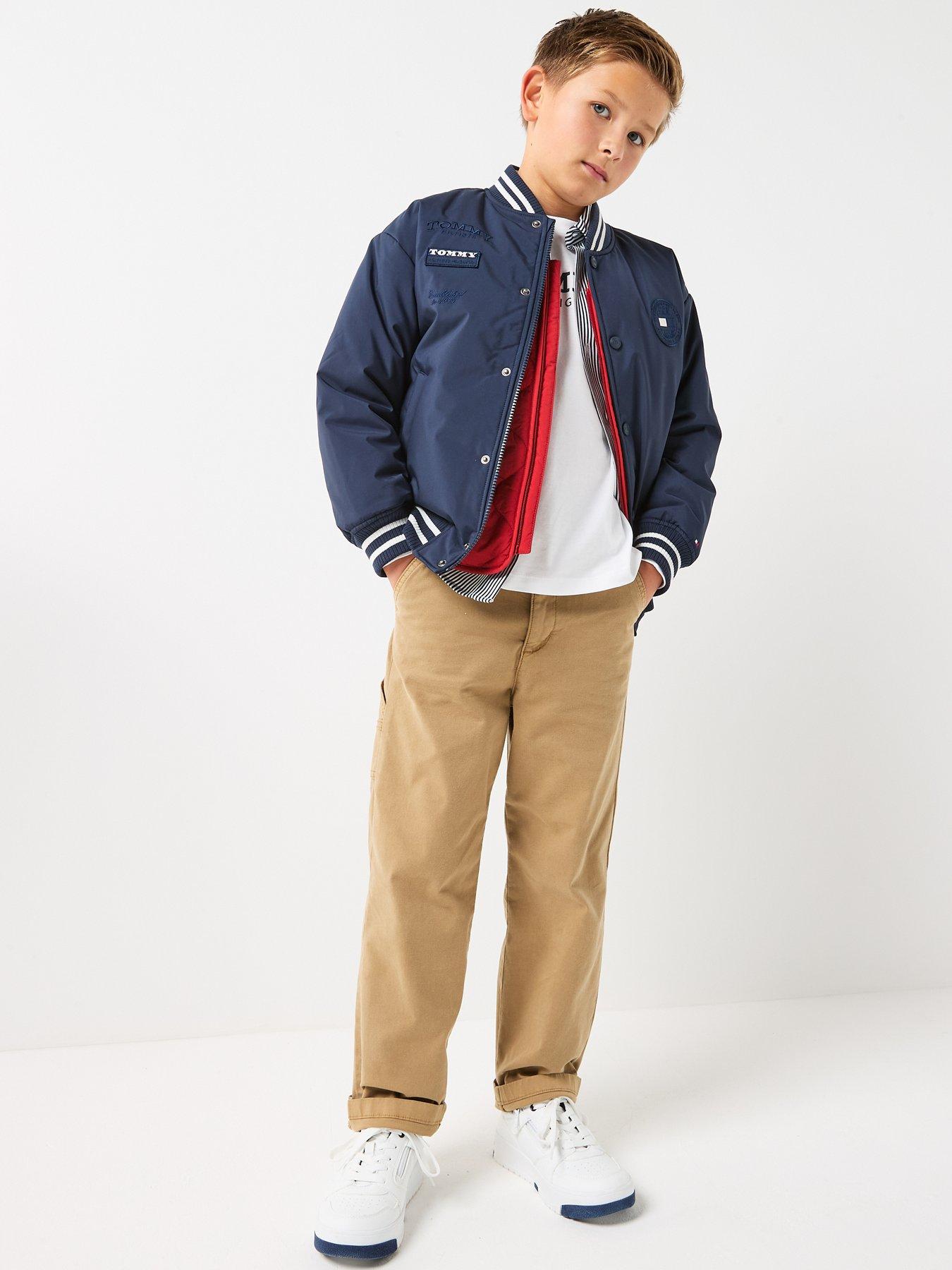 Image 3 of 4 of Tommy Hilfiger Boys Herringbone Twill Relaxed Carpenter Trousers - Brown