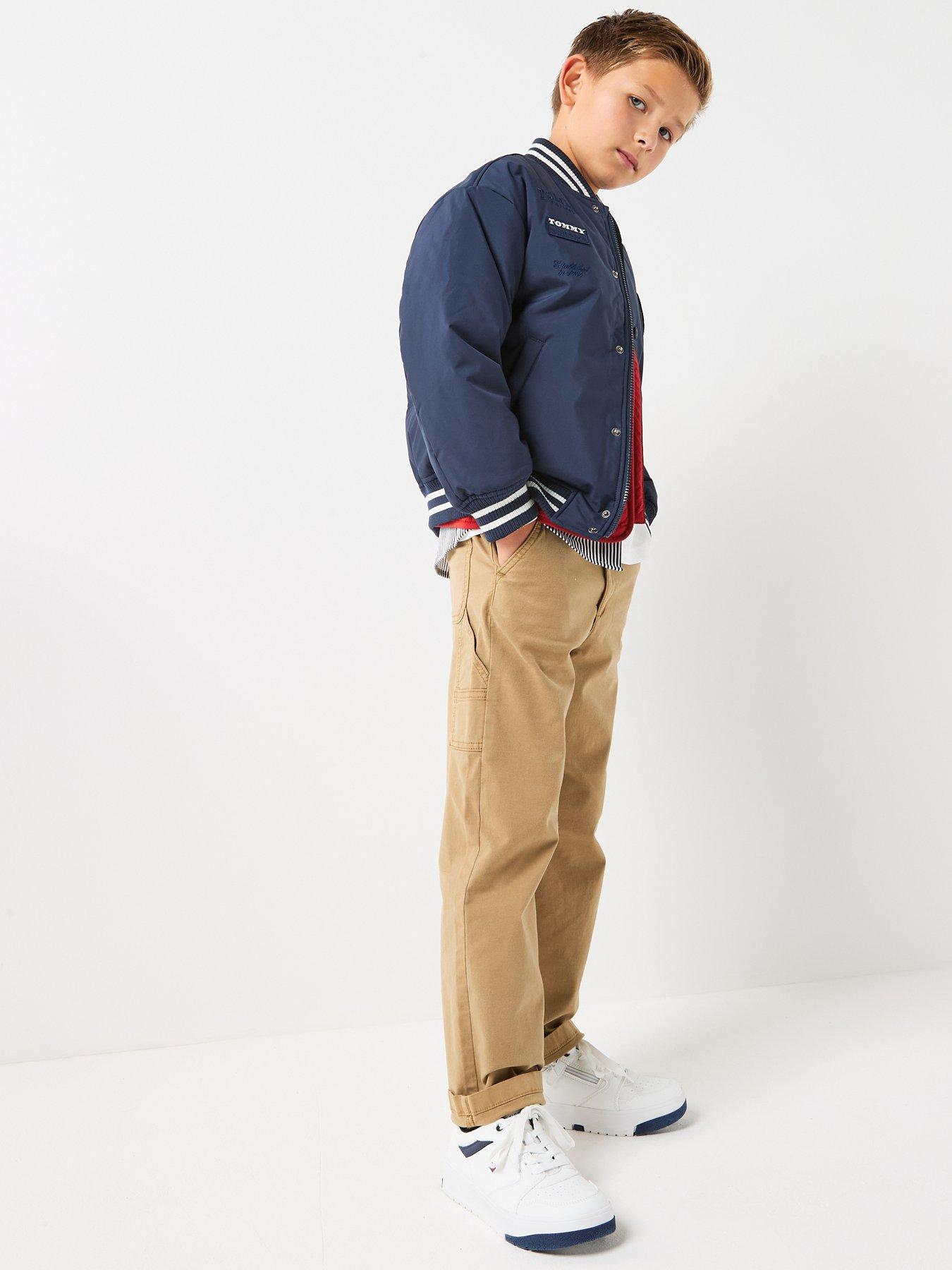 Image 4 of 4 of Tommy Hilfiger Boys Herringbone Twill Relaxed Carpenter Trousers - Brown