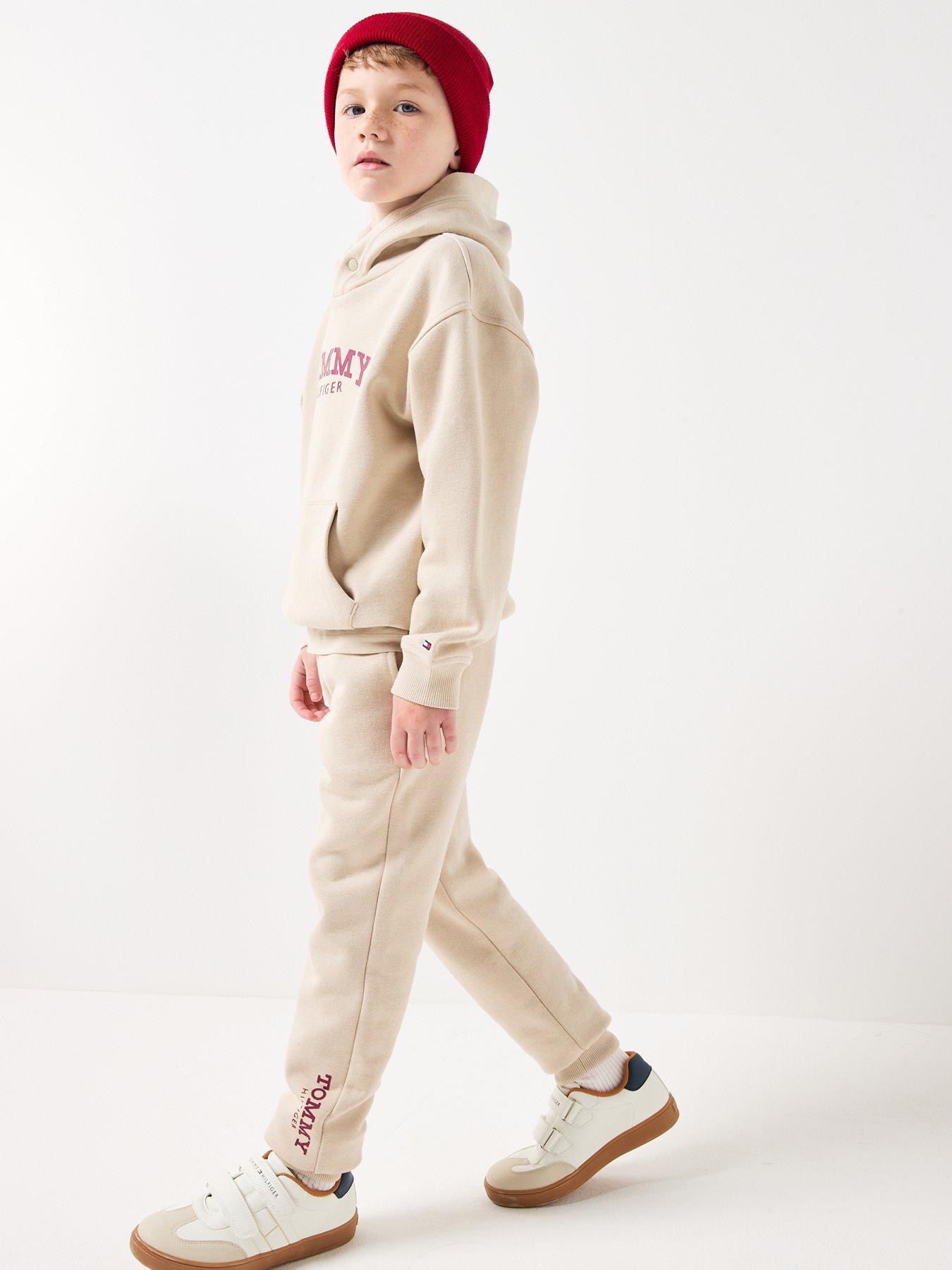 Image 5 of 6 of Tommy Hilfiger Boys Logo Print Brushed Fleece Joggers - Beige