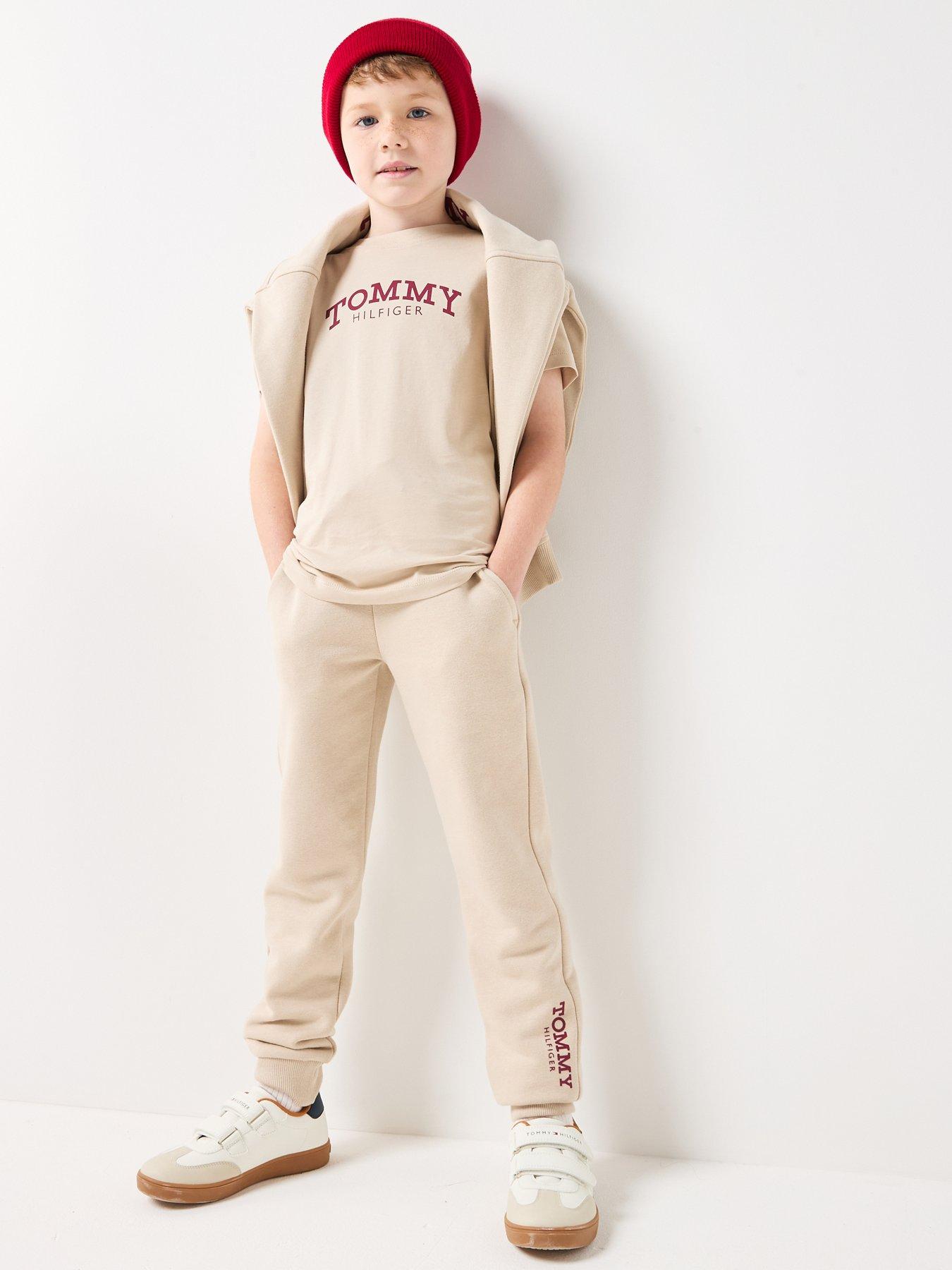 Image 6 of 6 of Tommy Hilfiger Boys Logo Print Brushed Fleece Joggers - Beige