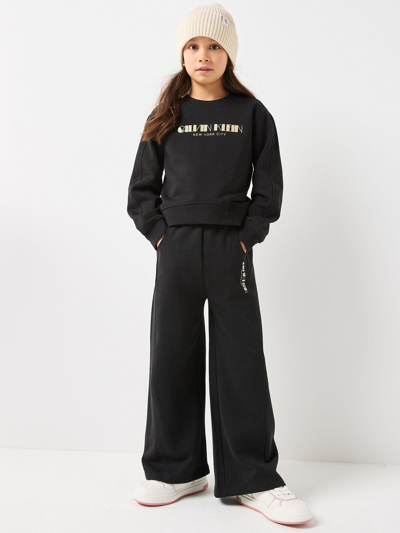 Calvin Klein Jeans Girls Glitter Wide Leg Pants - Black