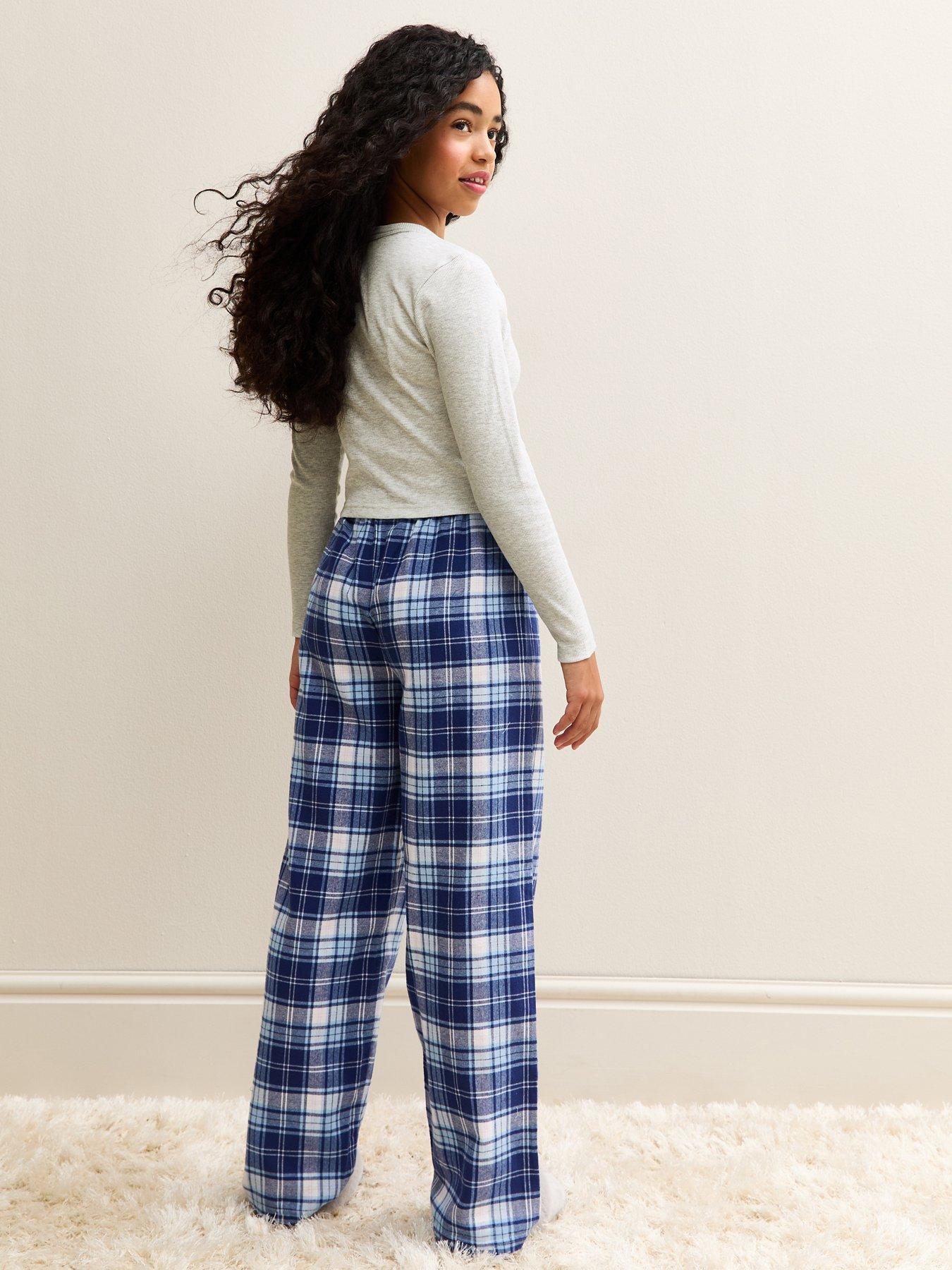 Image 2 of 6 of New Look 915 Girls Henley Top And Checked Bottoms Pyjamas Set - Light Grey