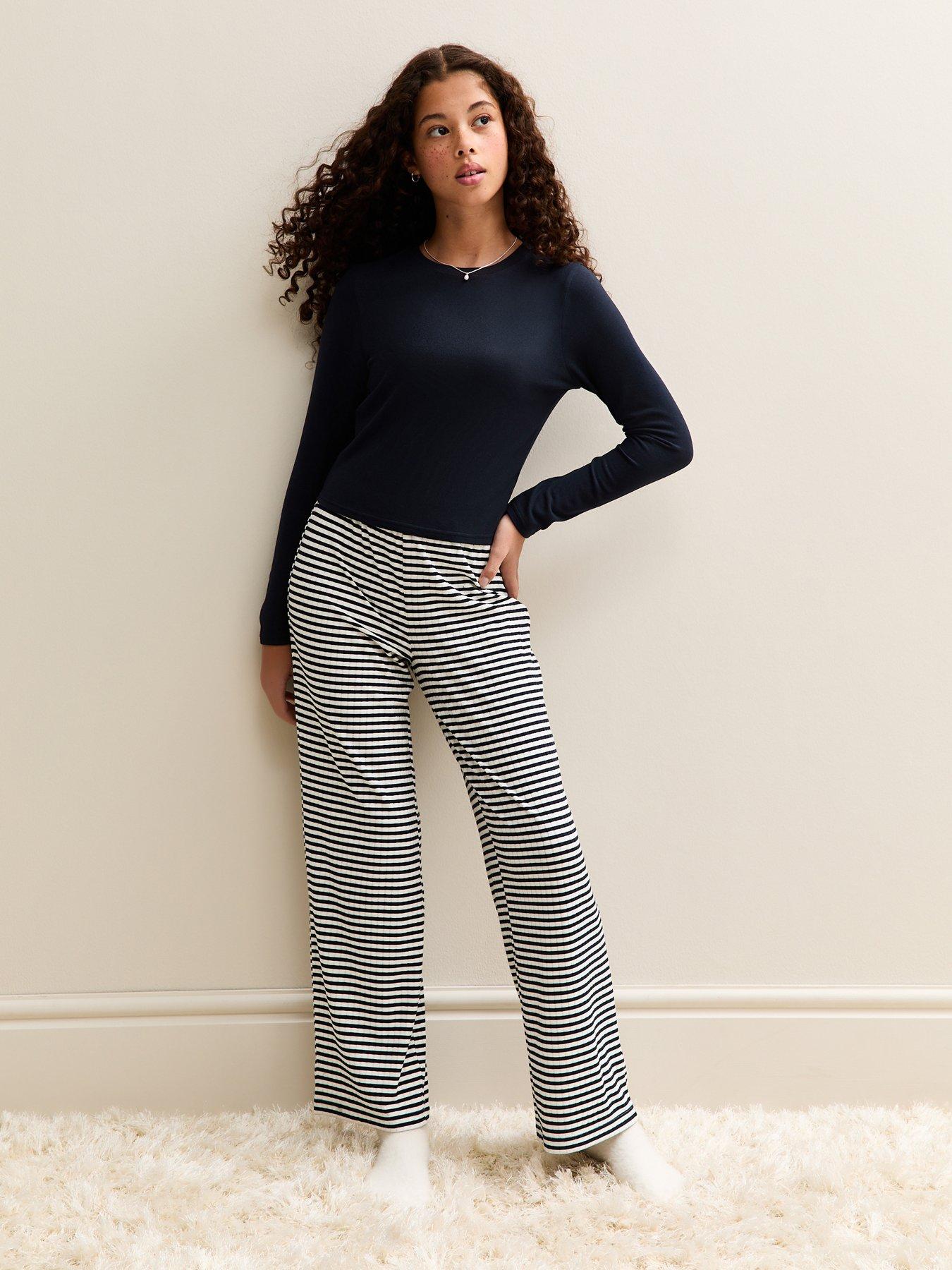 new-look-915-girls-long-sleeve-top-and-striped-trousers-pyjamas-set-navy