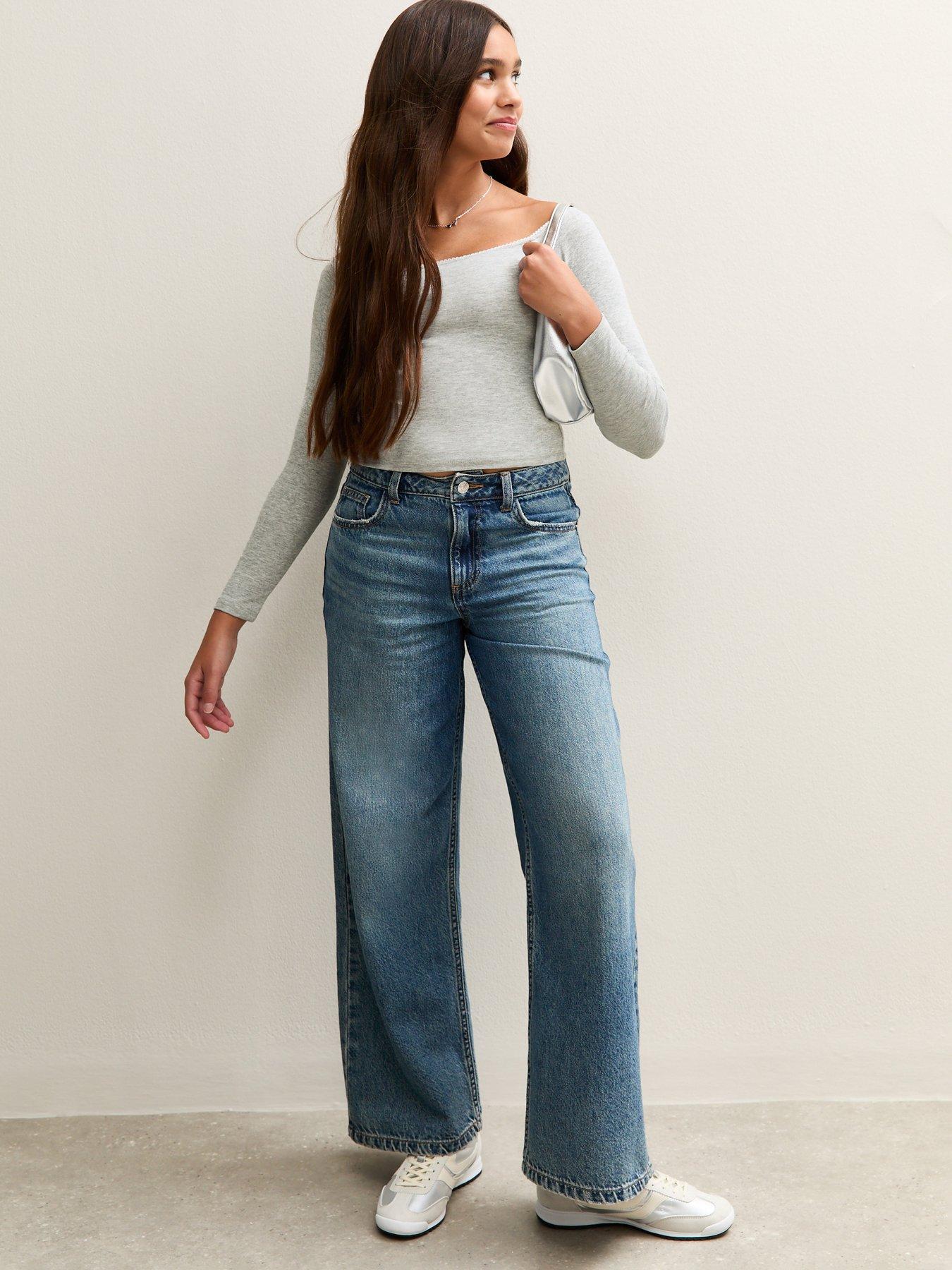 Image 3 of 4 of New Look 915 Girls Square Neck Long Sleeve Top - Grey