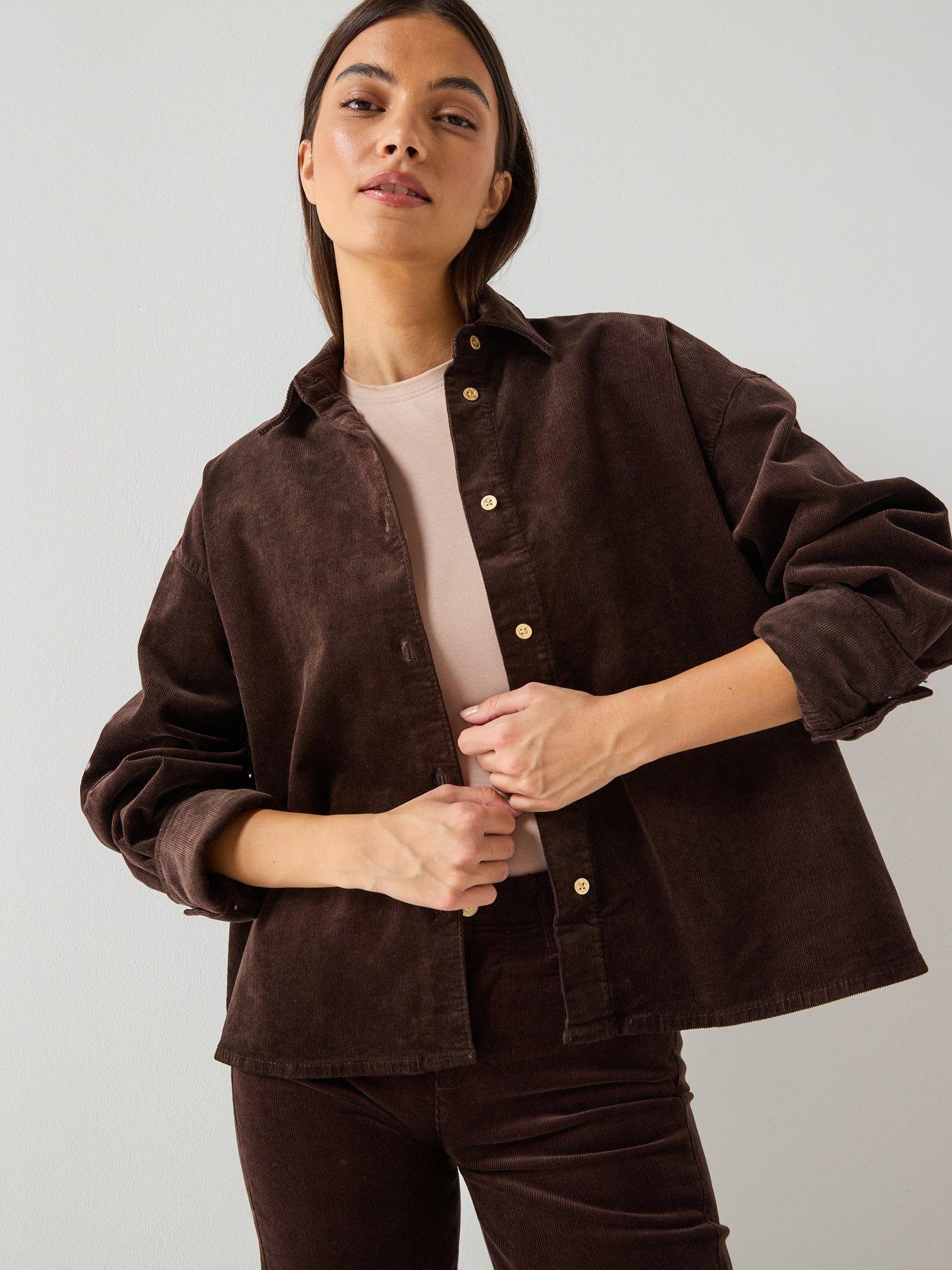 Image 1 of 6 of 7 FOR ALL MANKIND Corduroy Nina Cropped Shirt - Dark Brown