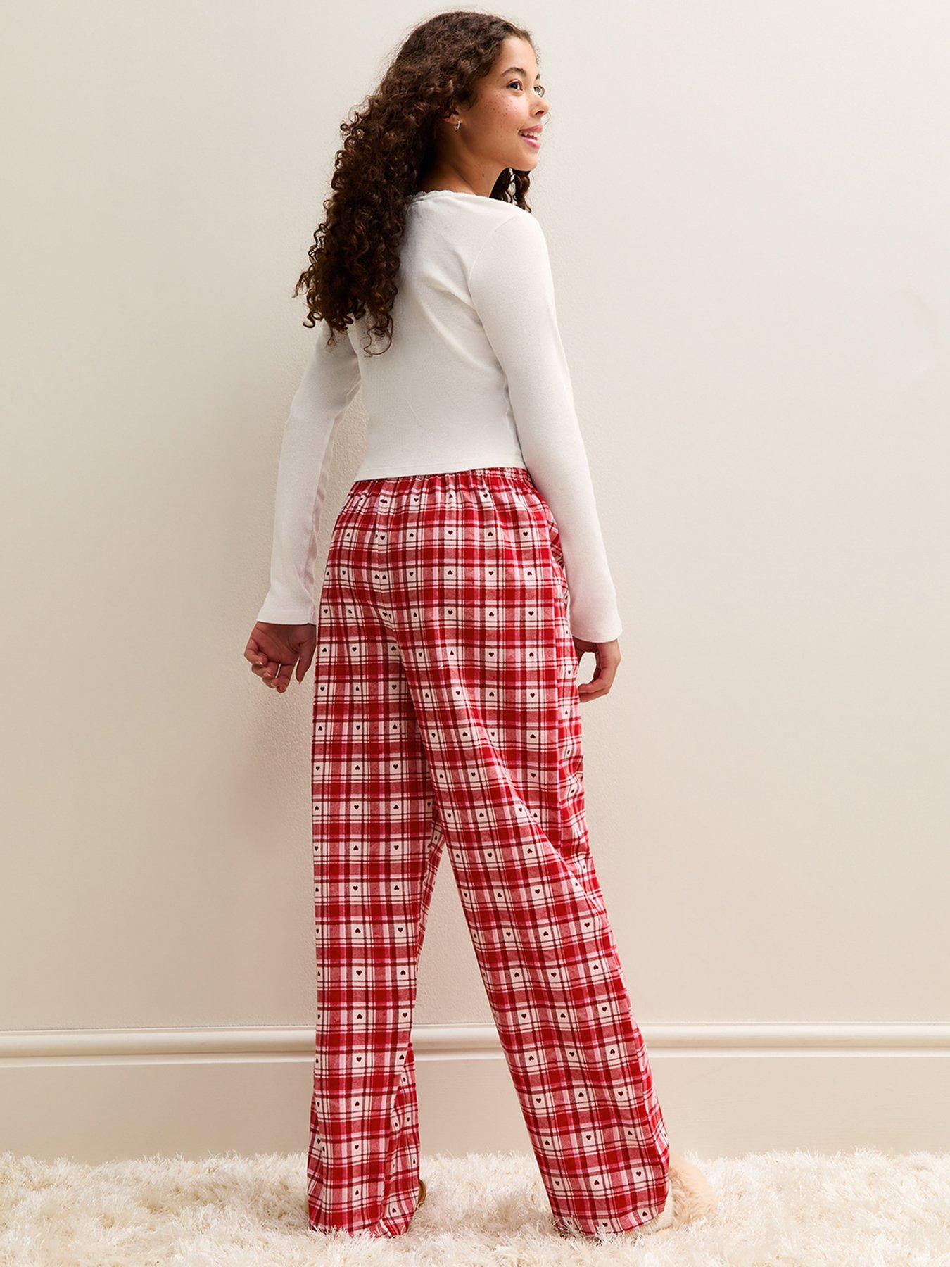 Image 2 of 6 of New Look 915 Girls Red Long Sleeve Top And Check Trousers Pyjama Set - White