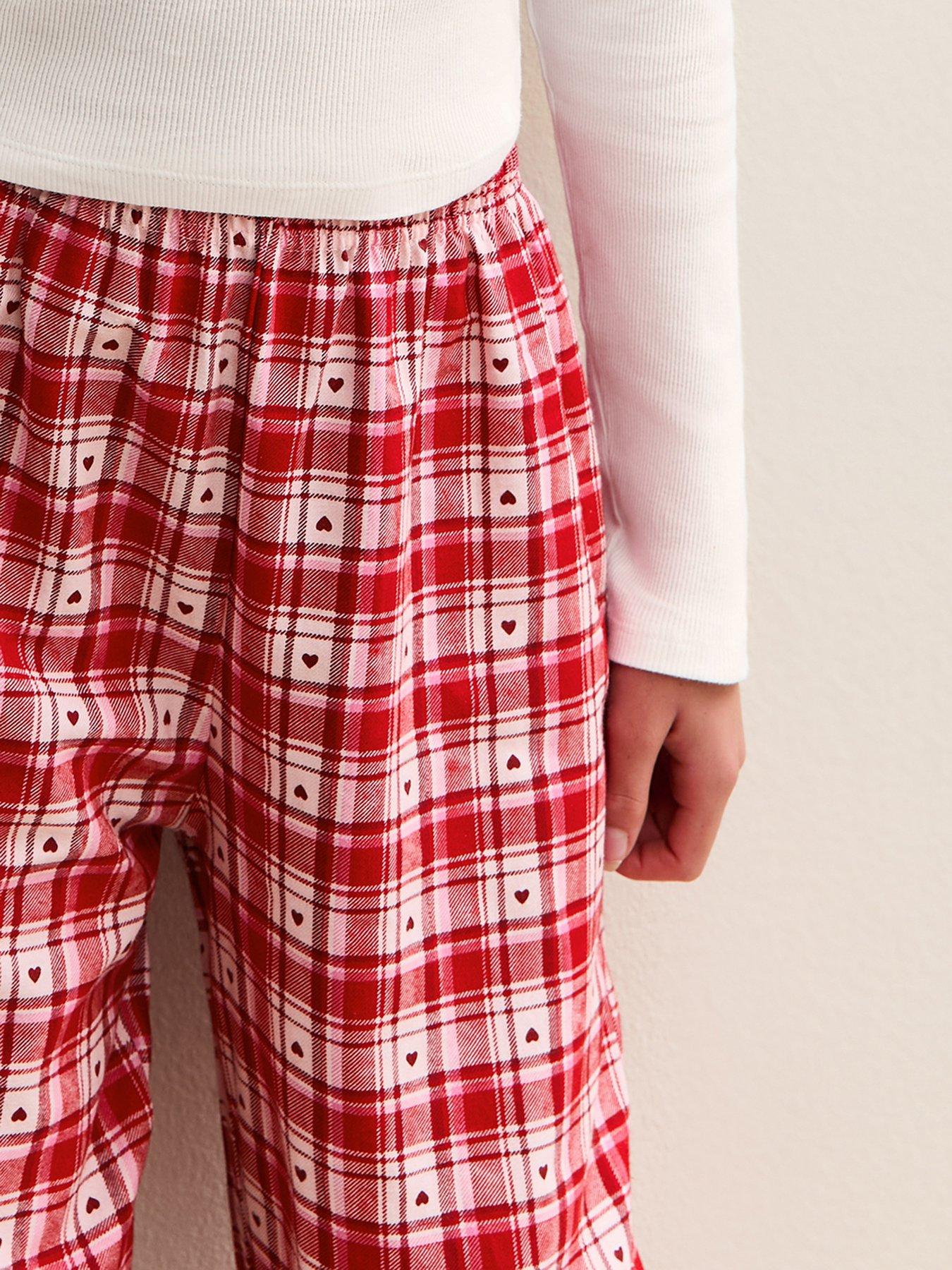 Image 6 of 6 of New Look 915 Girls Red Long Sleeve Top And Check Trousers Pyjama Set - White