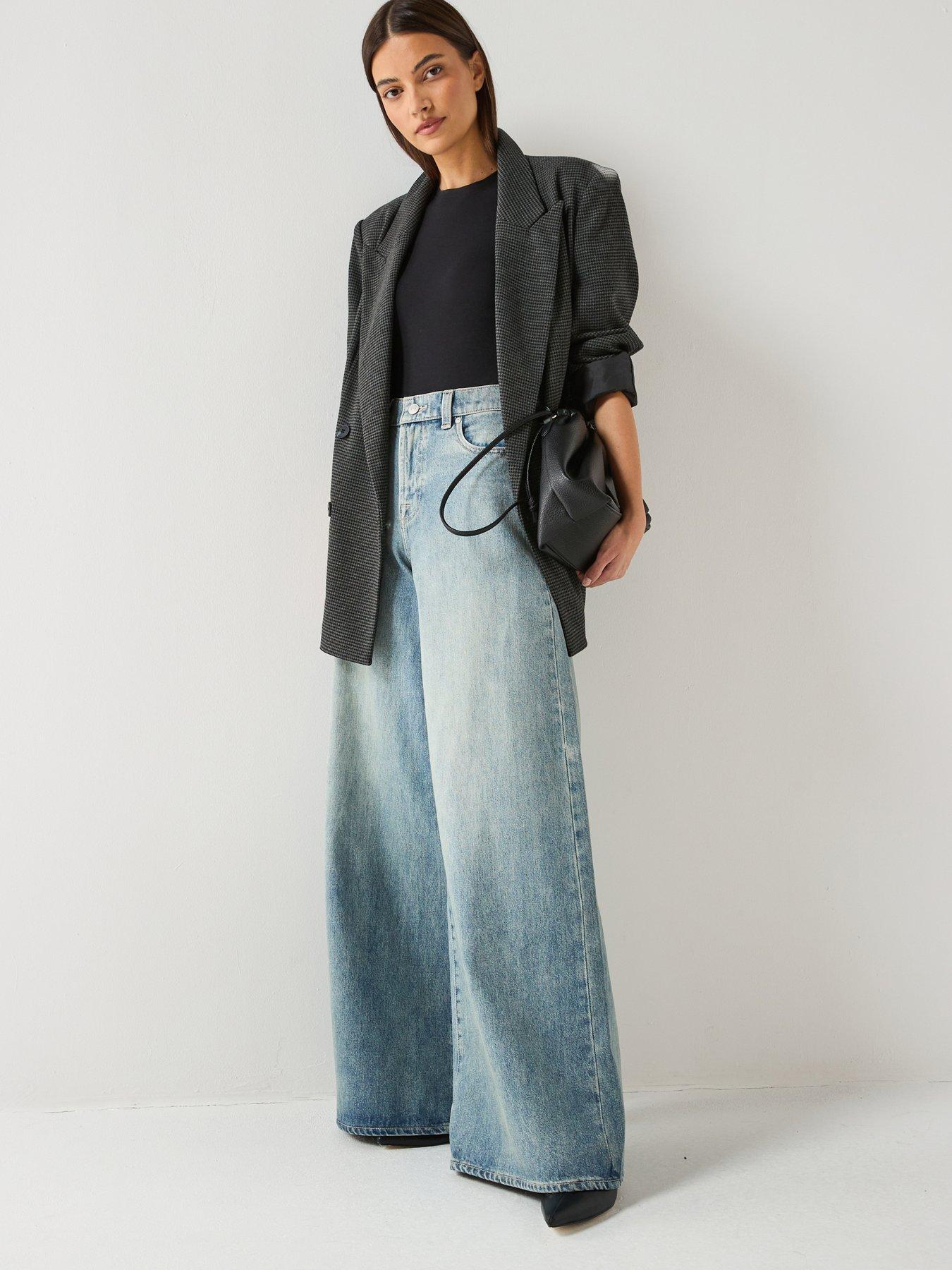Image 1 of 6 of 7 FOR ALL MANKIND Coated Marie Wide Leg Jeans - Mid Wash