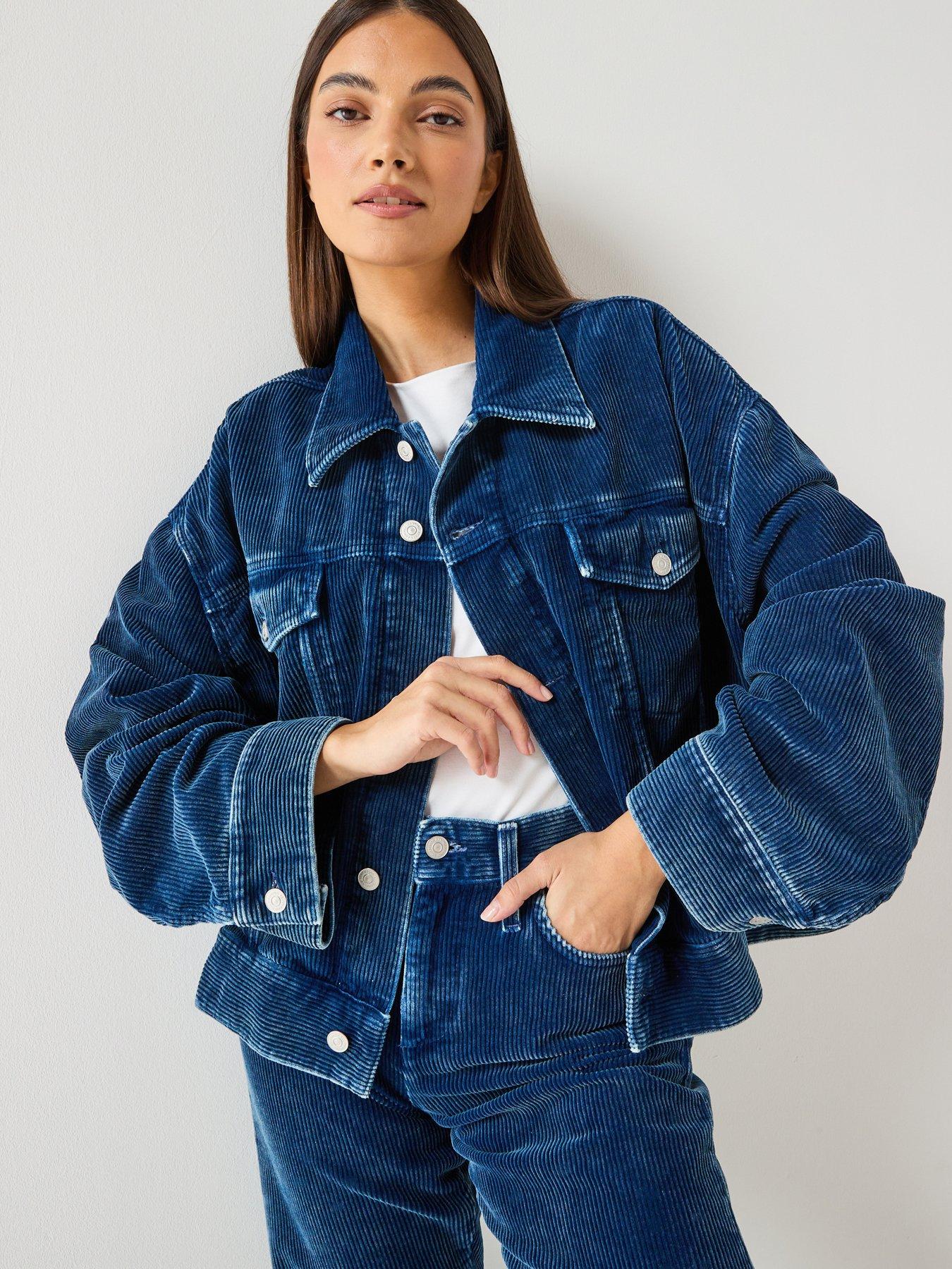 7 FOR ALL MANKIND Corduroy Oli Cropped Trucker - Dark Wash