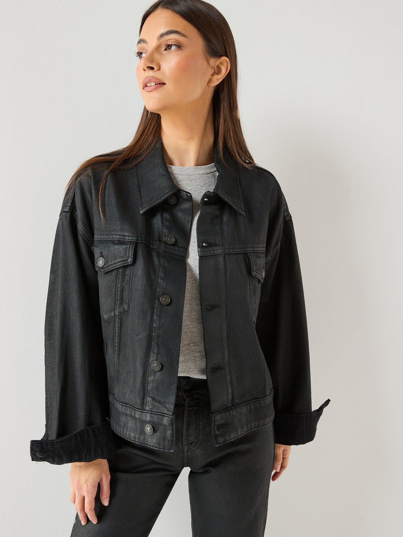 Image 1 of 6 of 7 FOR ALL MANKIND Coated Comfort Oli Cropped Trucker - Black