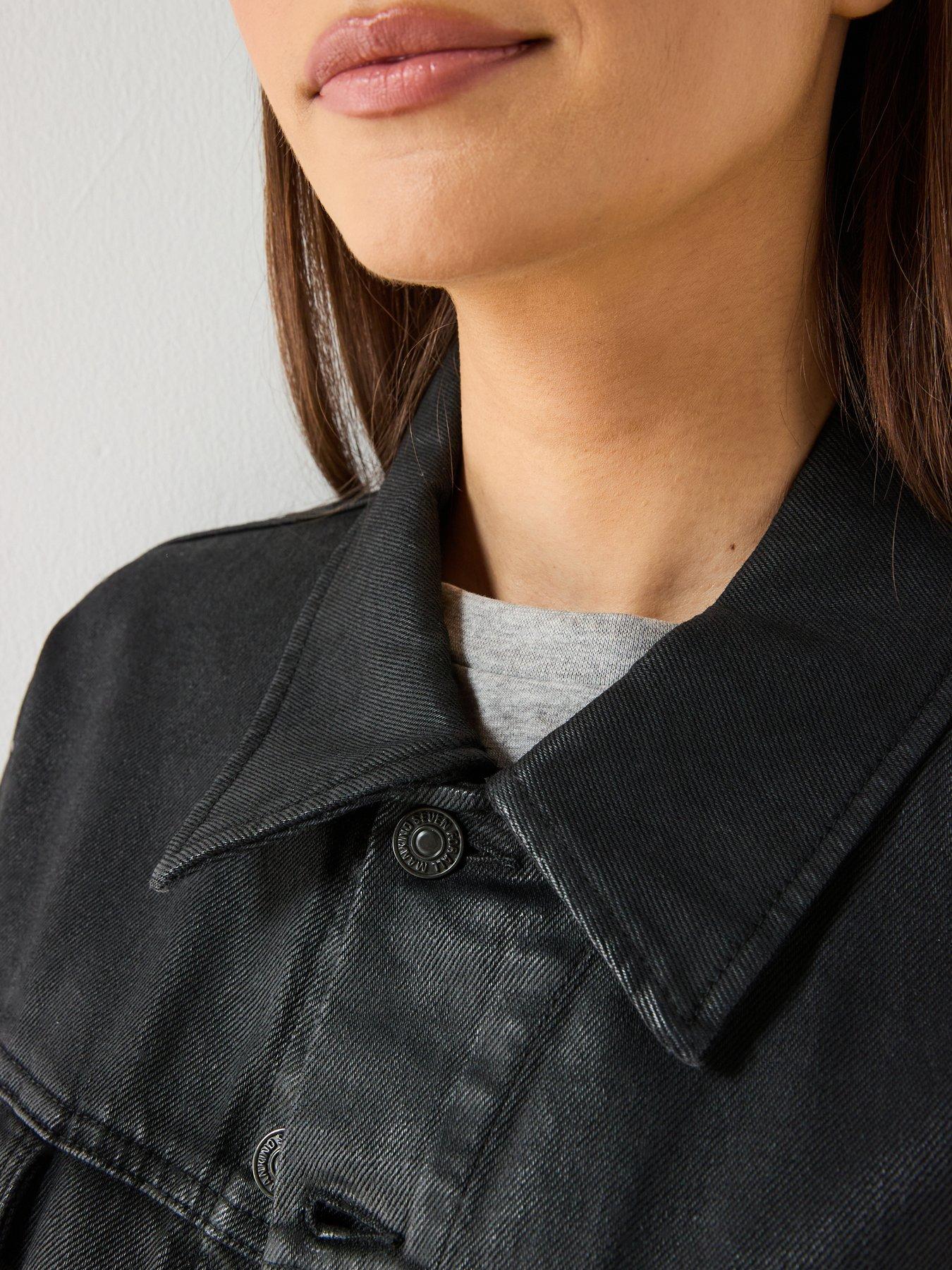 Image 4 of 6 of 7 FOR ALL MANKIND Coated Comfort Oli Cropped Trucker - Black