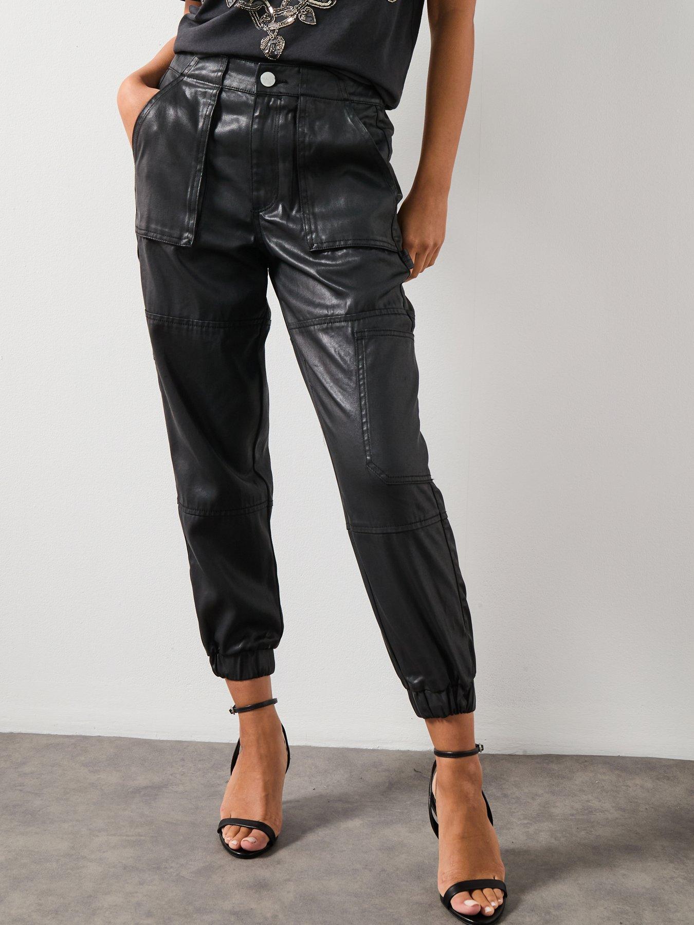 AllSaints Mila Tapered Coated Denim Trousers - Black