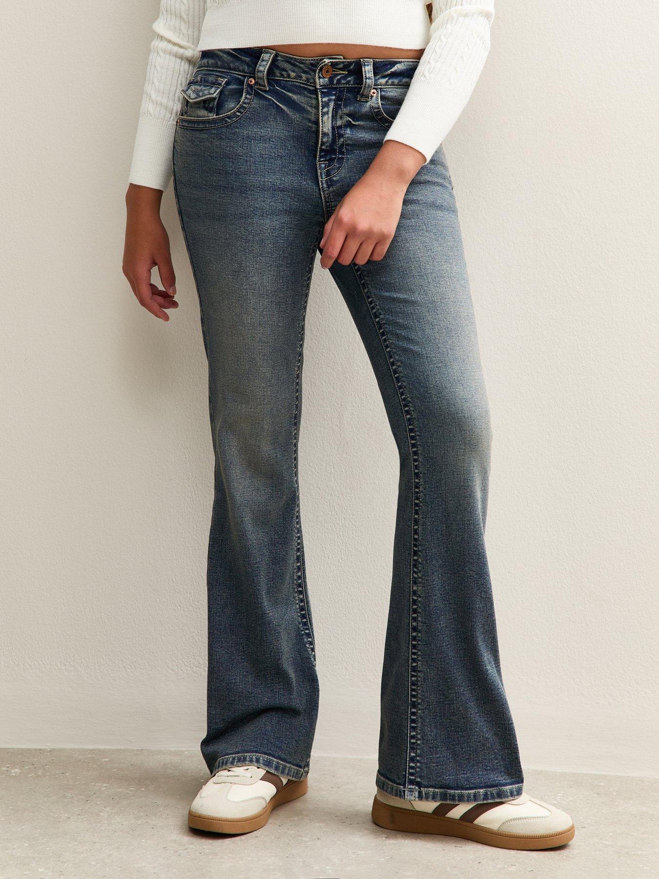 New Look 915 Girls Blue Faded Low Rise Flared Jeans