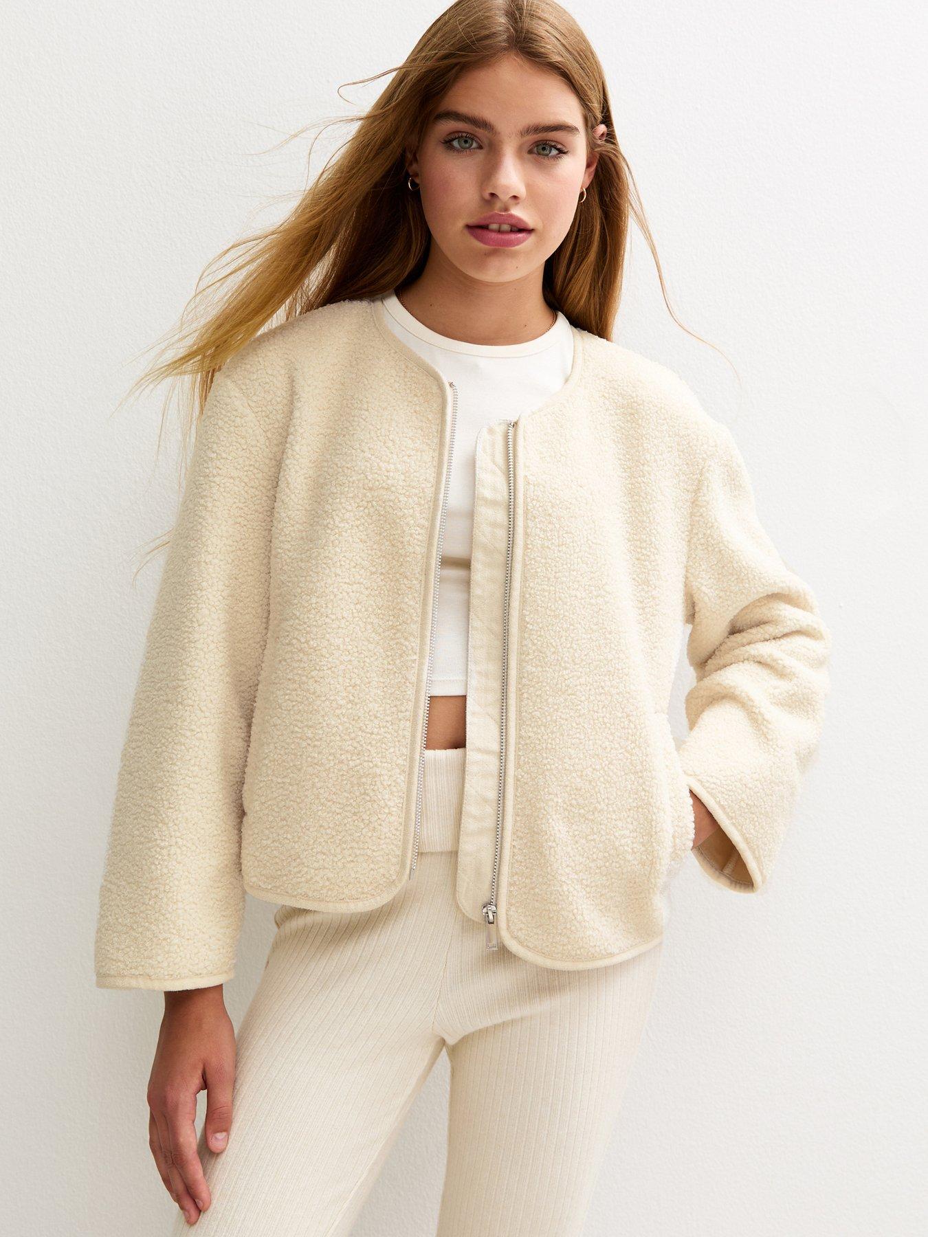 New Look 915 Girls Borg Zip Through Jacket - Cream